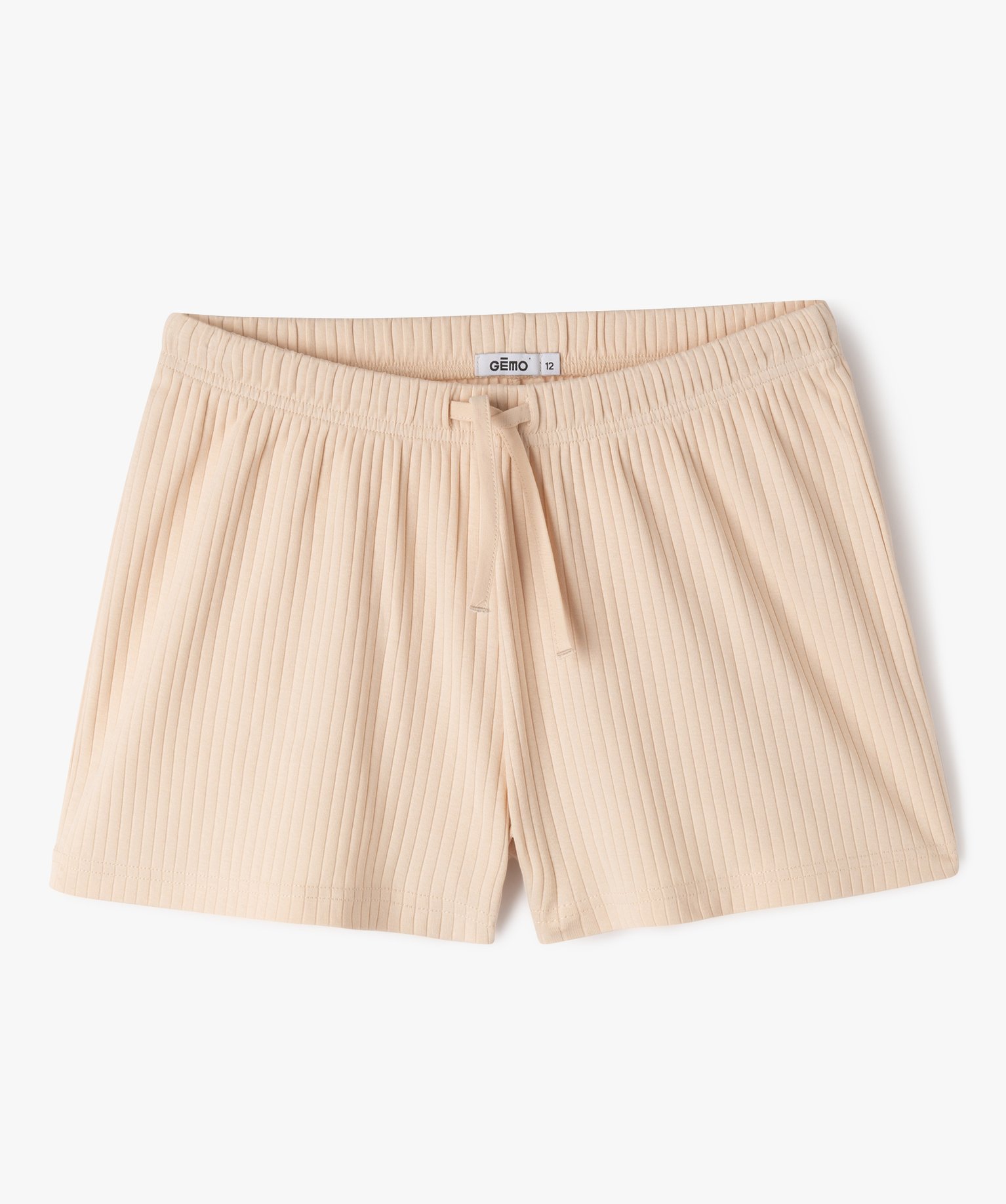 Short de pyjama ample en maille côtelée fille - 14 - beige - GEMO
