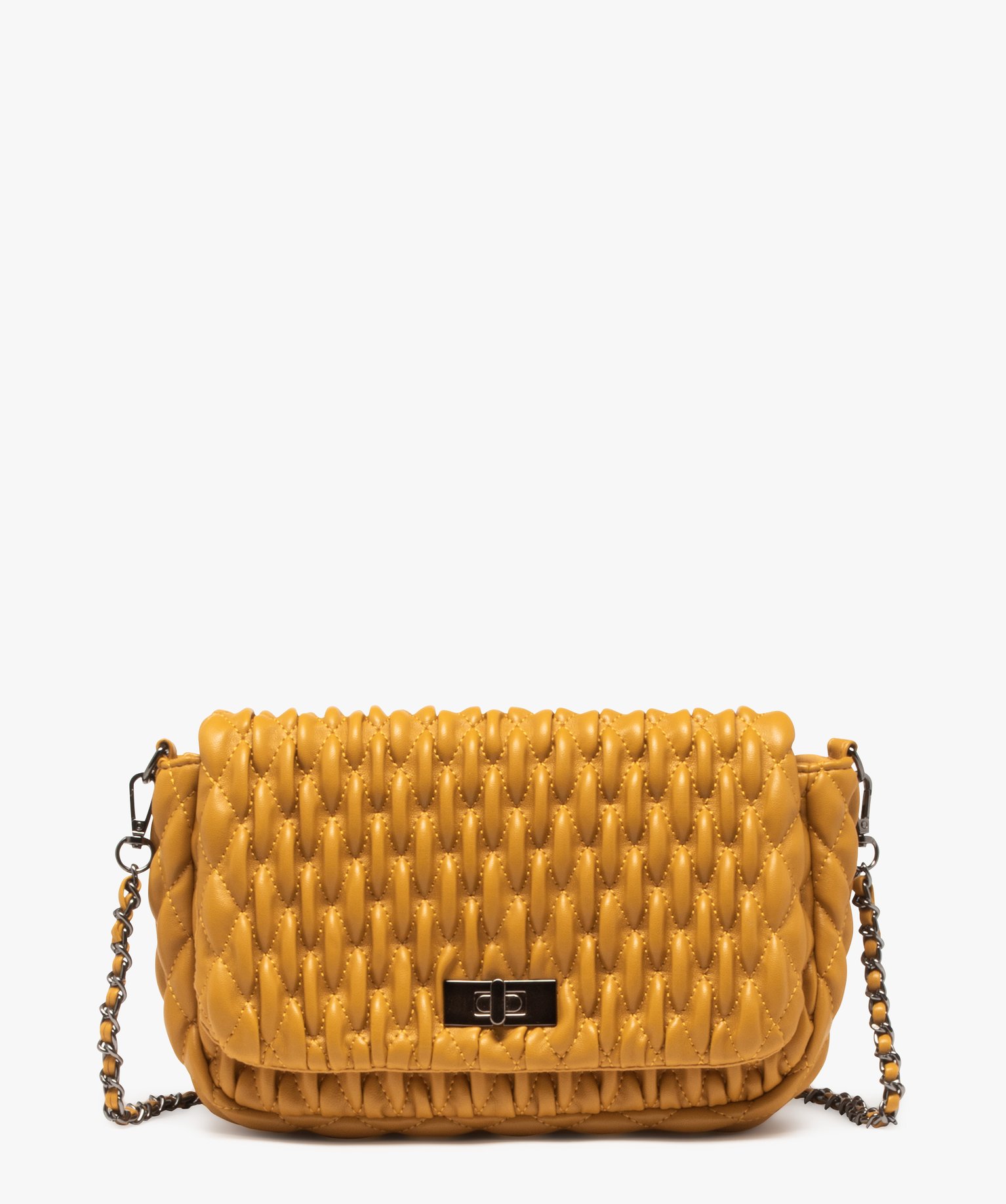Sac besace texturé à bandoulière chaine amovible femme - TU - jaune fonce - GEMO