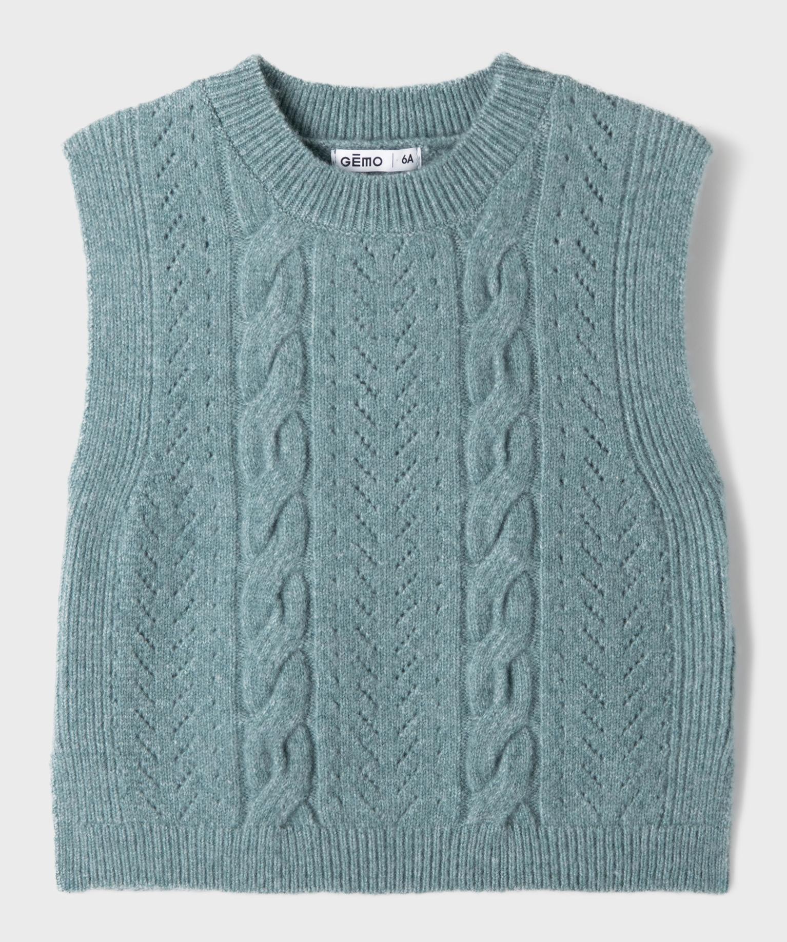 Pull sans manches en maille torsadée fille - 8A - vert tendre - GEMO