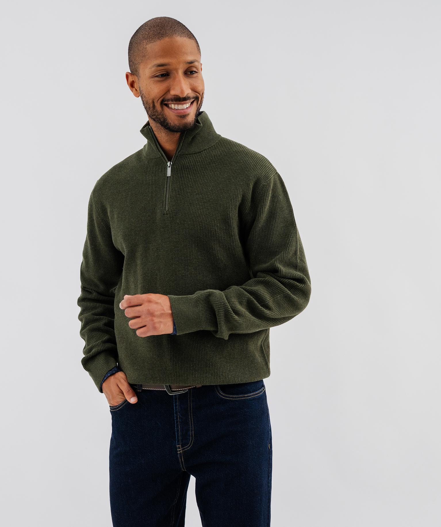 Pull en coton à col camionneur homme - 36/S - kaki chine - GEMO