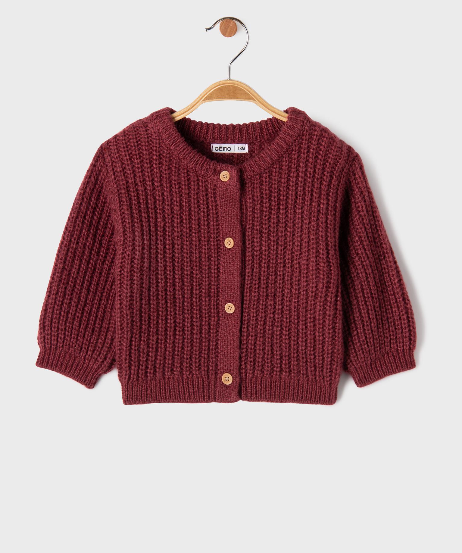 Gilet en grosse maille à col rond bébé fille - 12M - bordeaux - GEMO