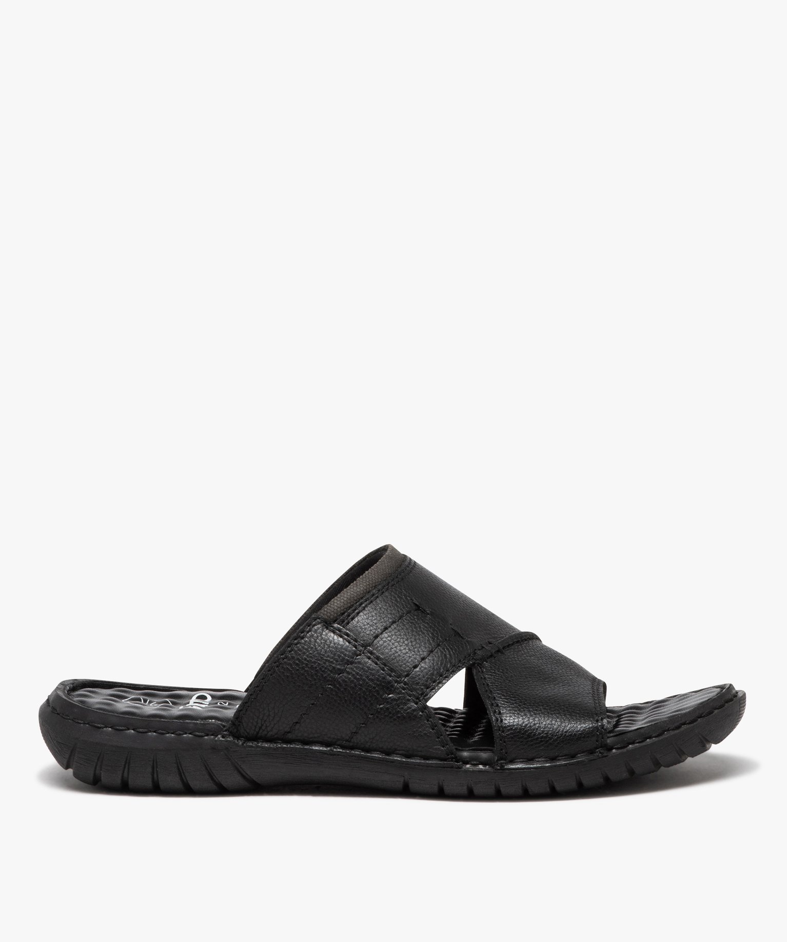 Mules homme dessus en cuir uni à semelle confort - 43 - noir - GEMO