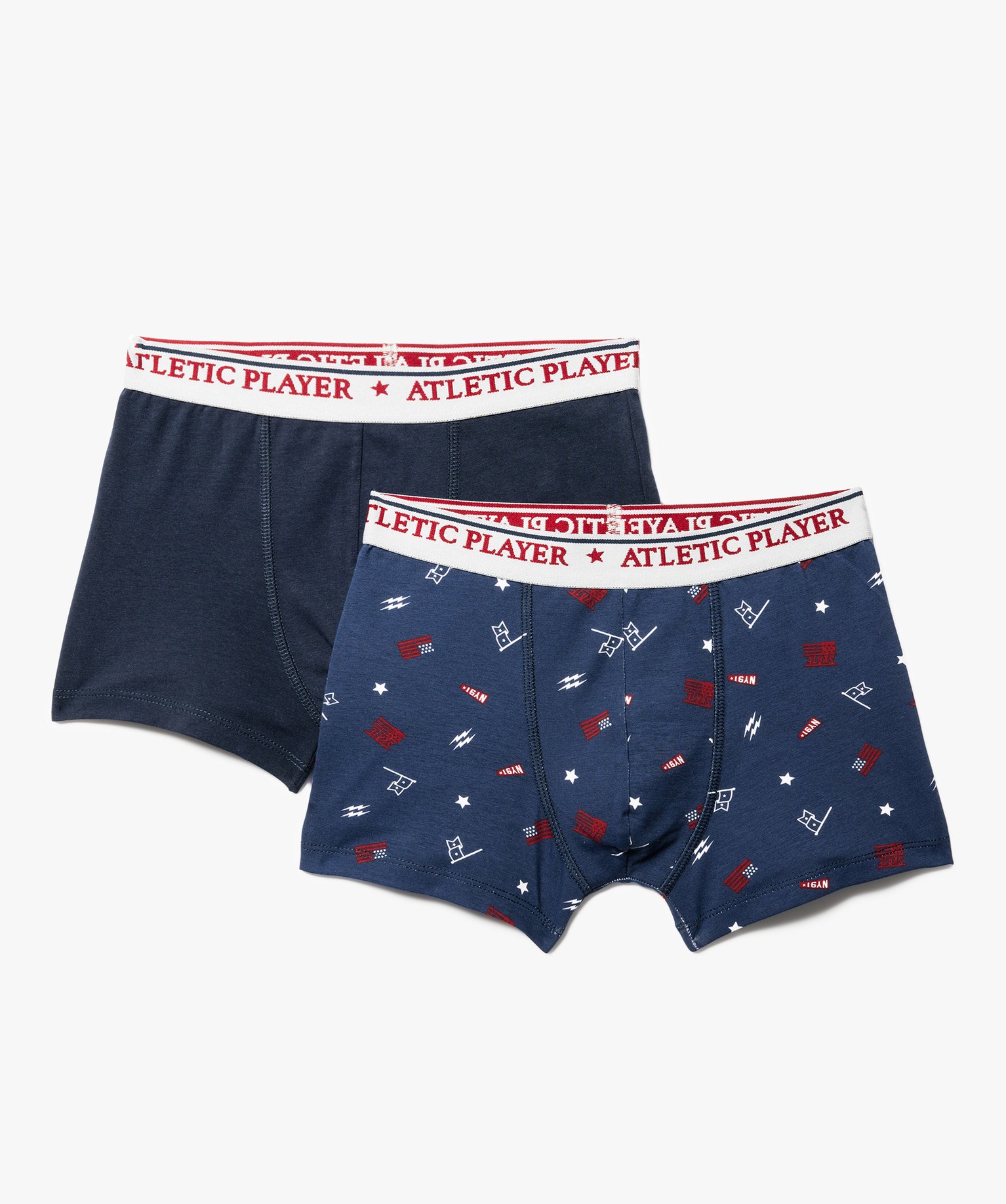 Boxers en coton stretch motif drapeau américain (lot de 2) garçon - 10/12 - bleu - GEMO