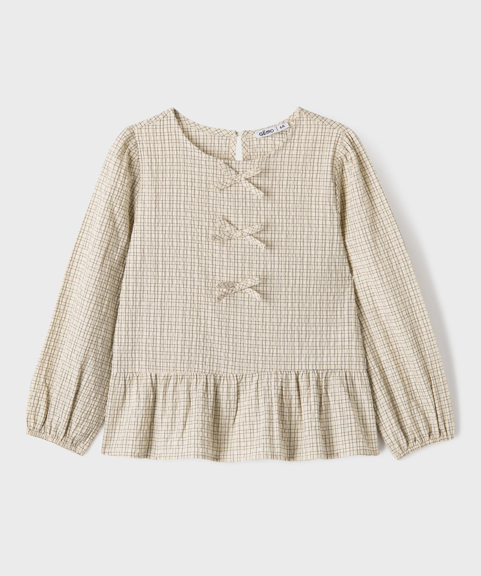 Chemise à carreaux col rond fille - 5A - blanc chine - GEMO