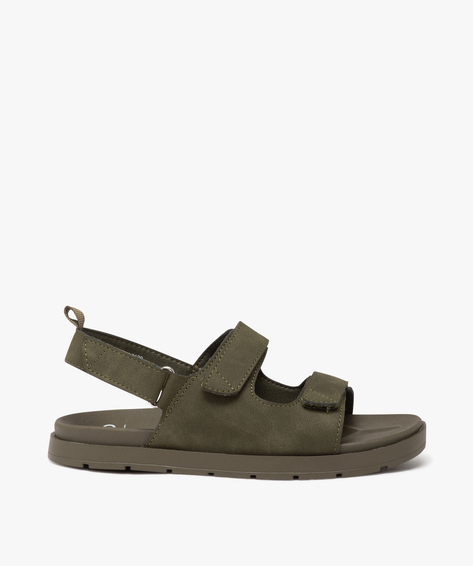 Sandales garçon unies à trois scratch et semelle ton sur ton - 35 - kaki - GEMO