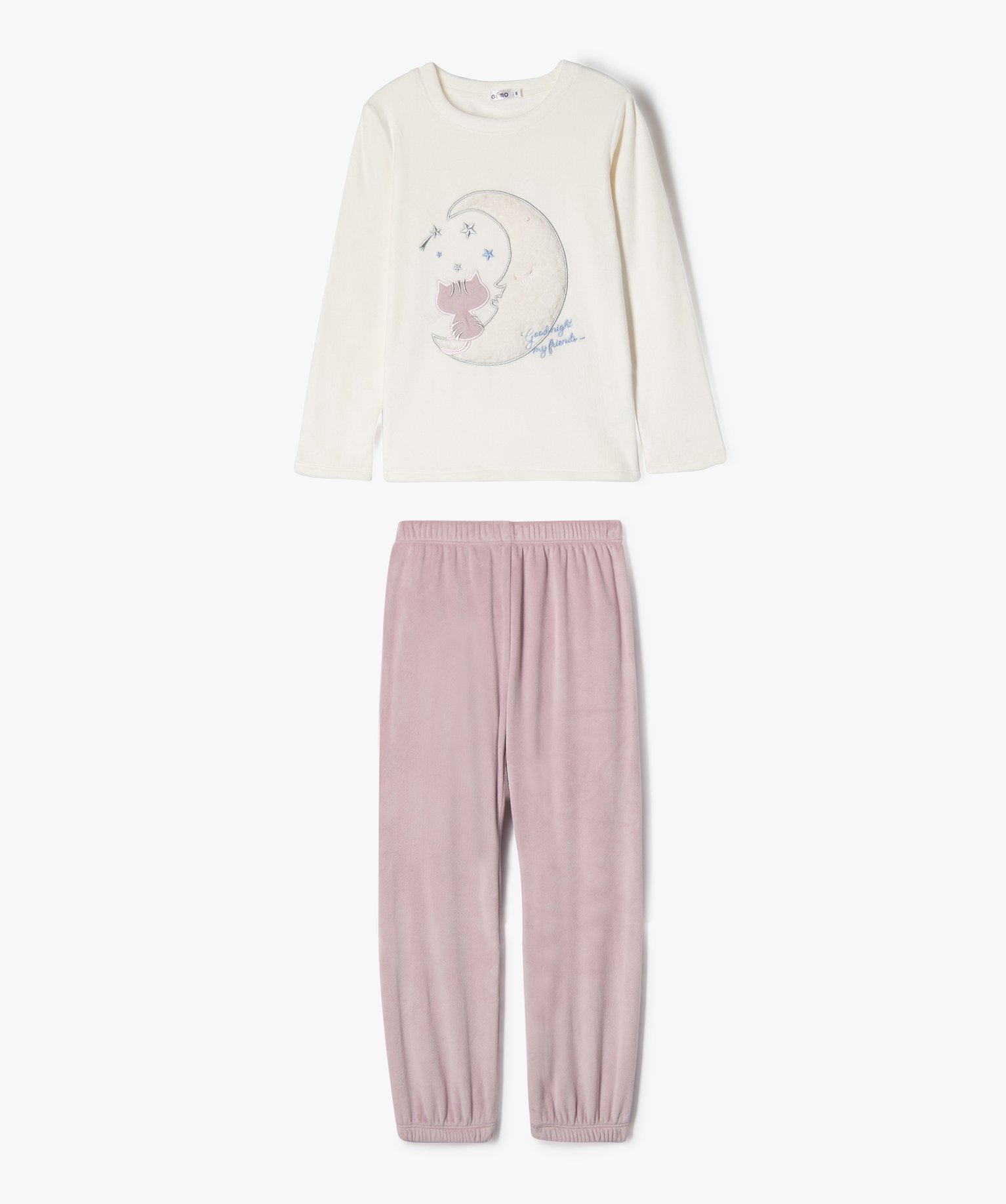 Pyjama en velours avec motif chat et lune fille - GEMO