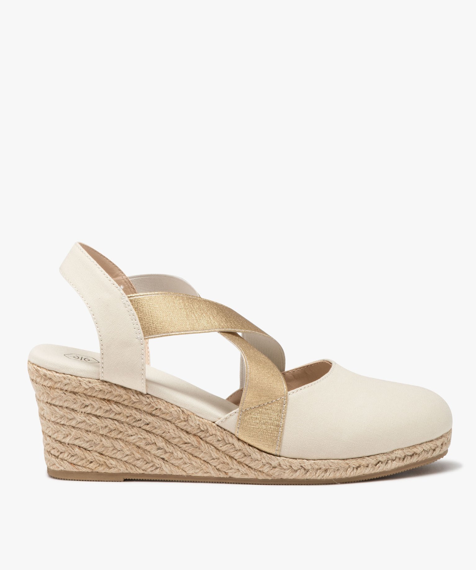 Sandales femme unies avec semelle corde compensée dessus à brides élastiques - 41 - beige - GEMO