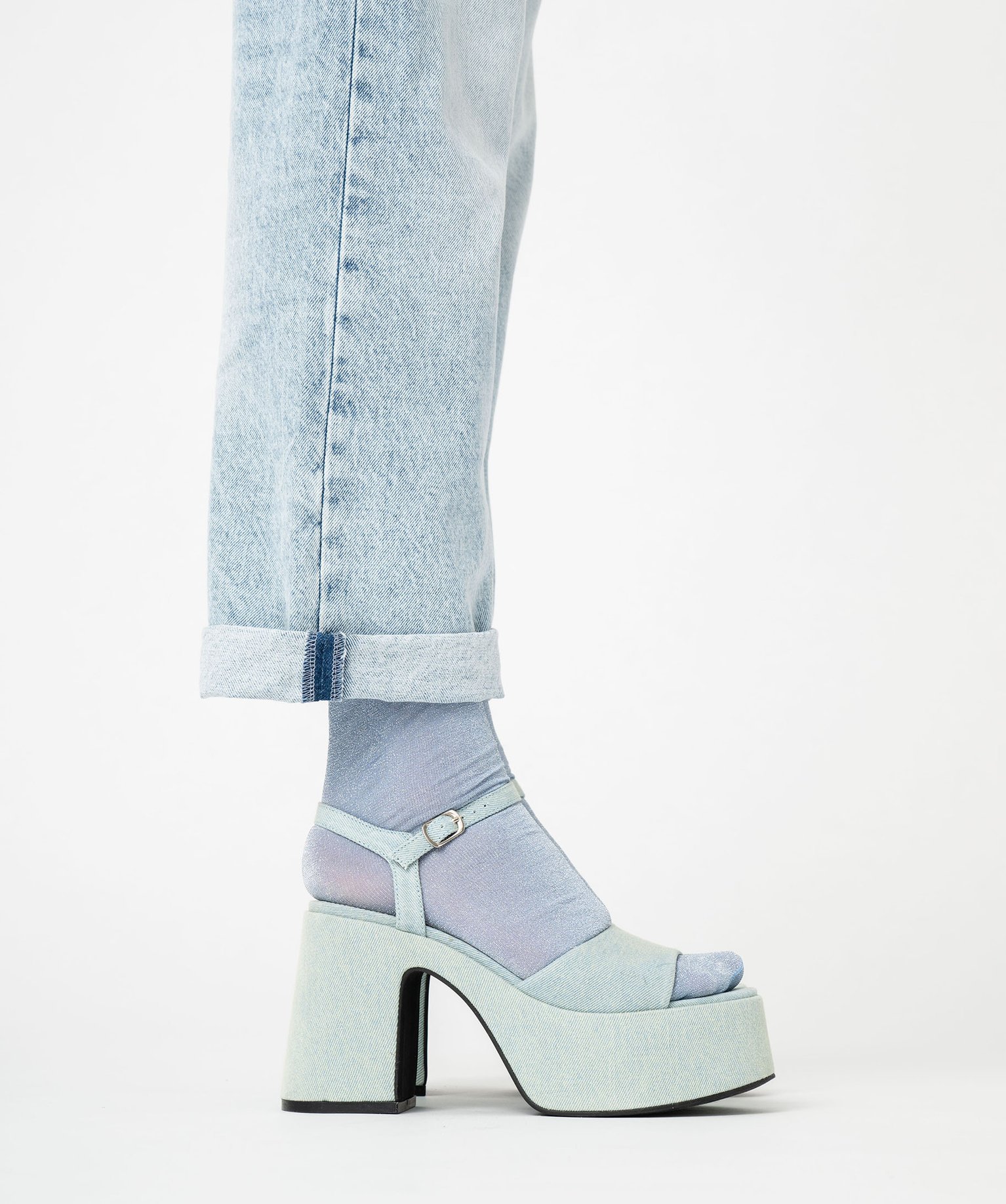 Sandales femme unies à talon flare et semelle plateforme - 41 - bleu - GEMO