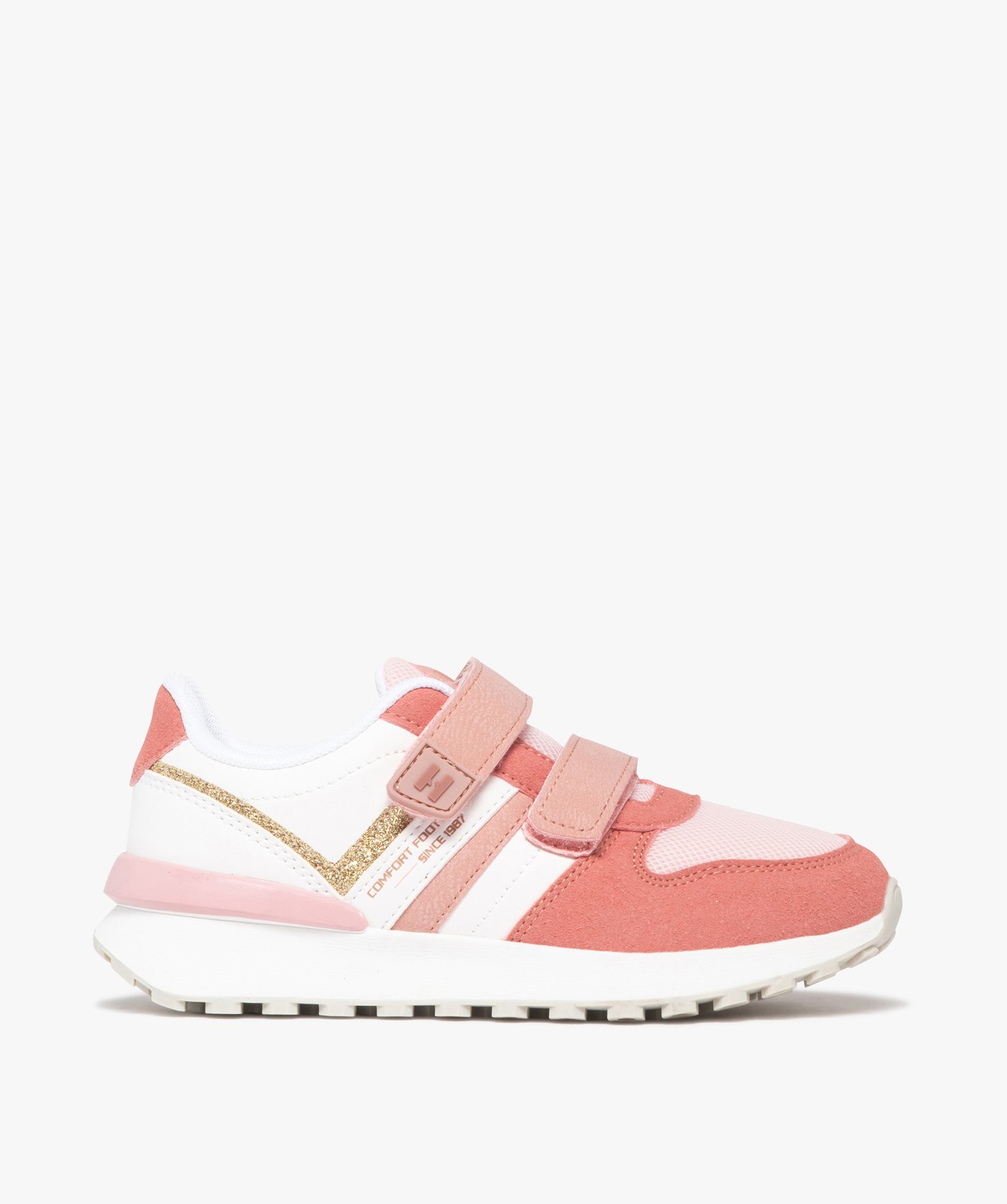 Baskets fille running rétro avec paillettes et scratch - Hobiz - 32 - blanc - HOBIZ