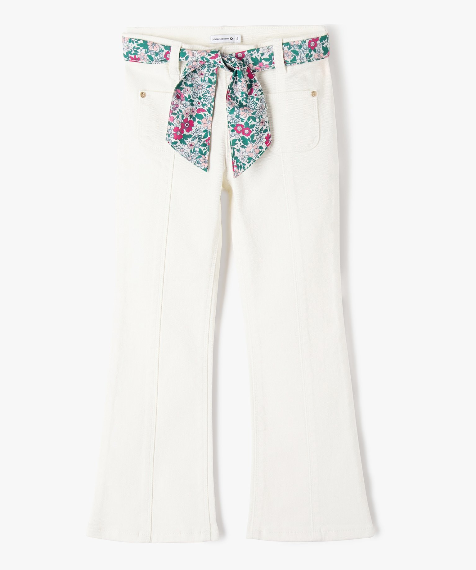 Jean coloré avec bas évasé et ceinture fleurie - LuluCastagnette - 12 - ecru - LULU G4G
