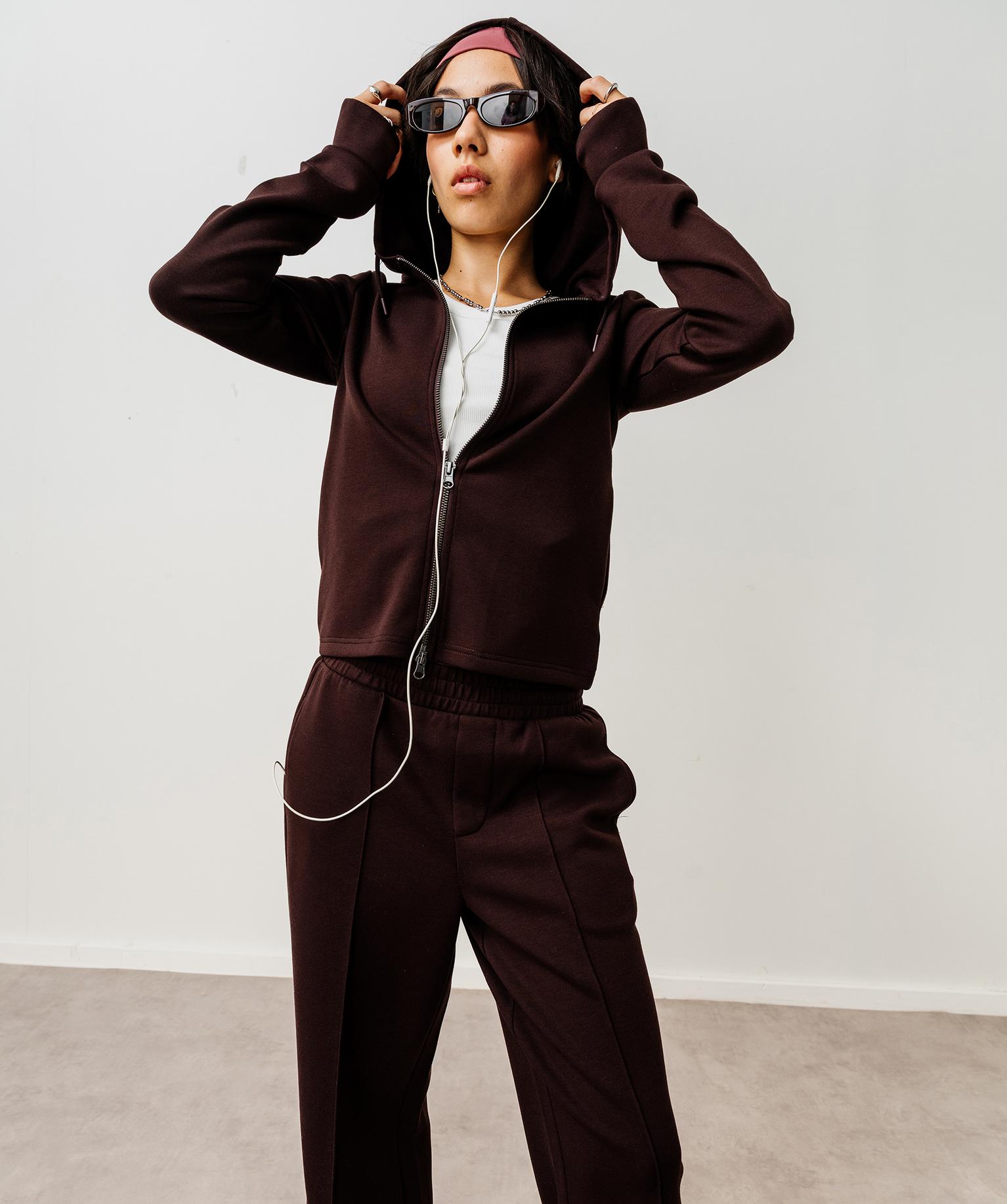 Sweat zippé à capuche spécial sport fille - 14A/XS - marron fonce - GEMO