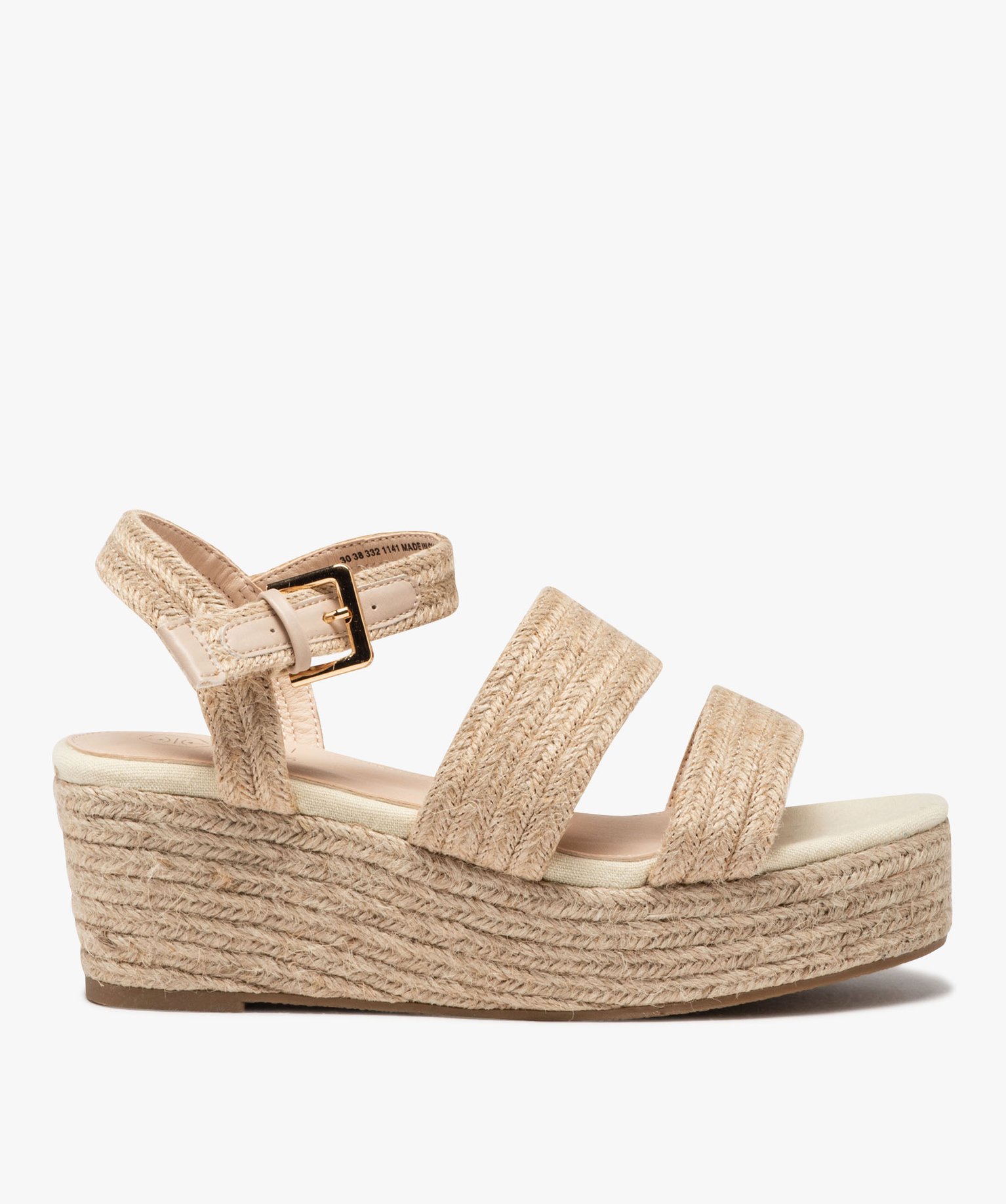 Sandales femme à talon compensé et brides unies en jute - 36 - beige - GEMO