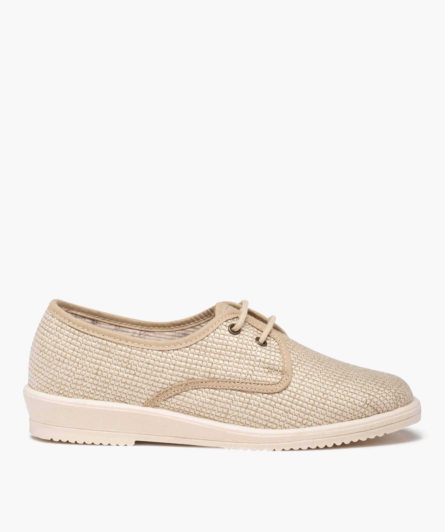 Derbies confort femme dessus en toile brillante - 36 - beige standard - GEMO