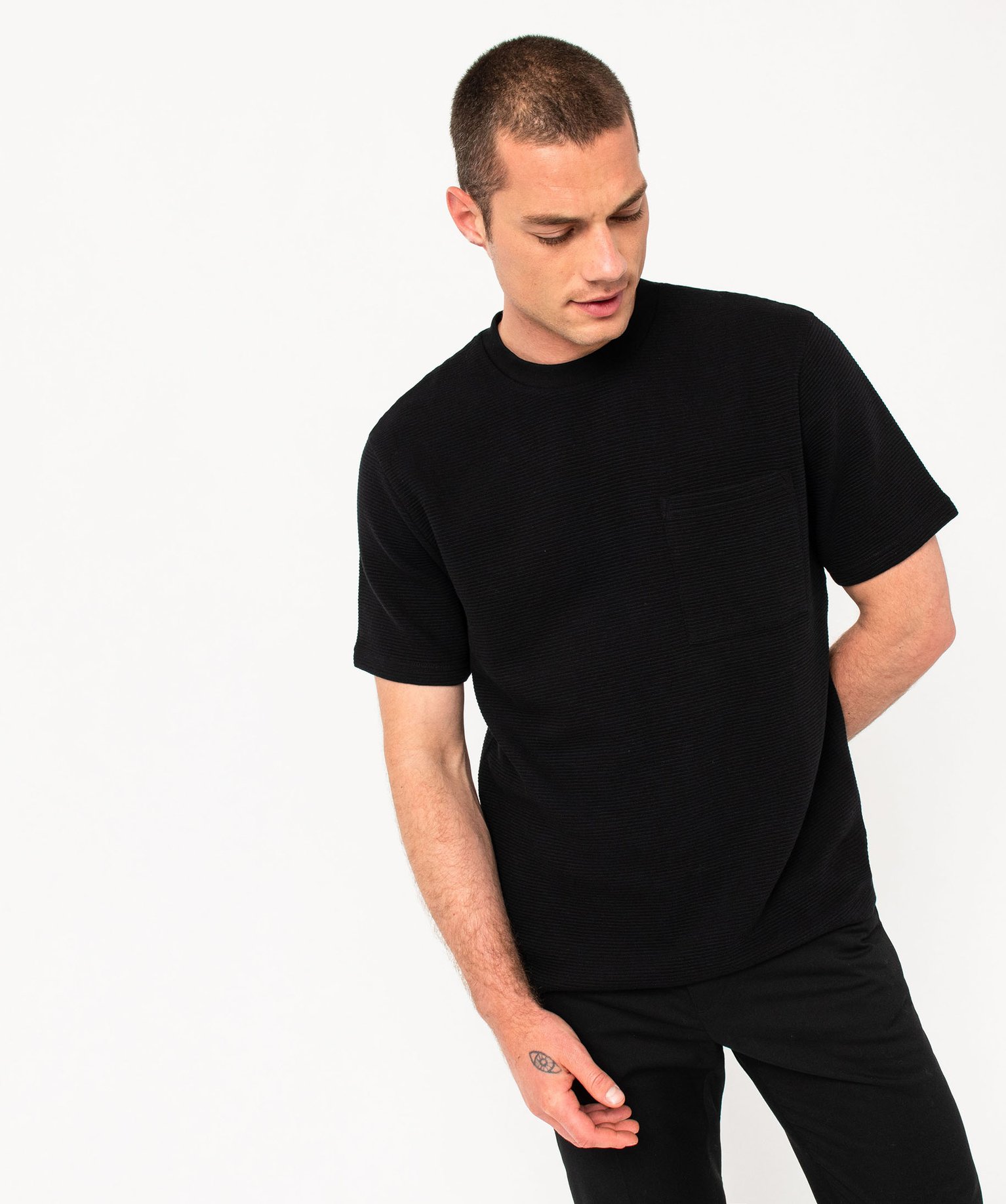 Tee-shirt manches courtes en coton texturé épais homme - S - noir - GEMO