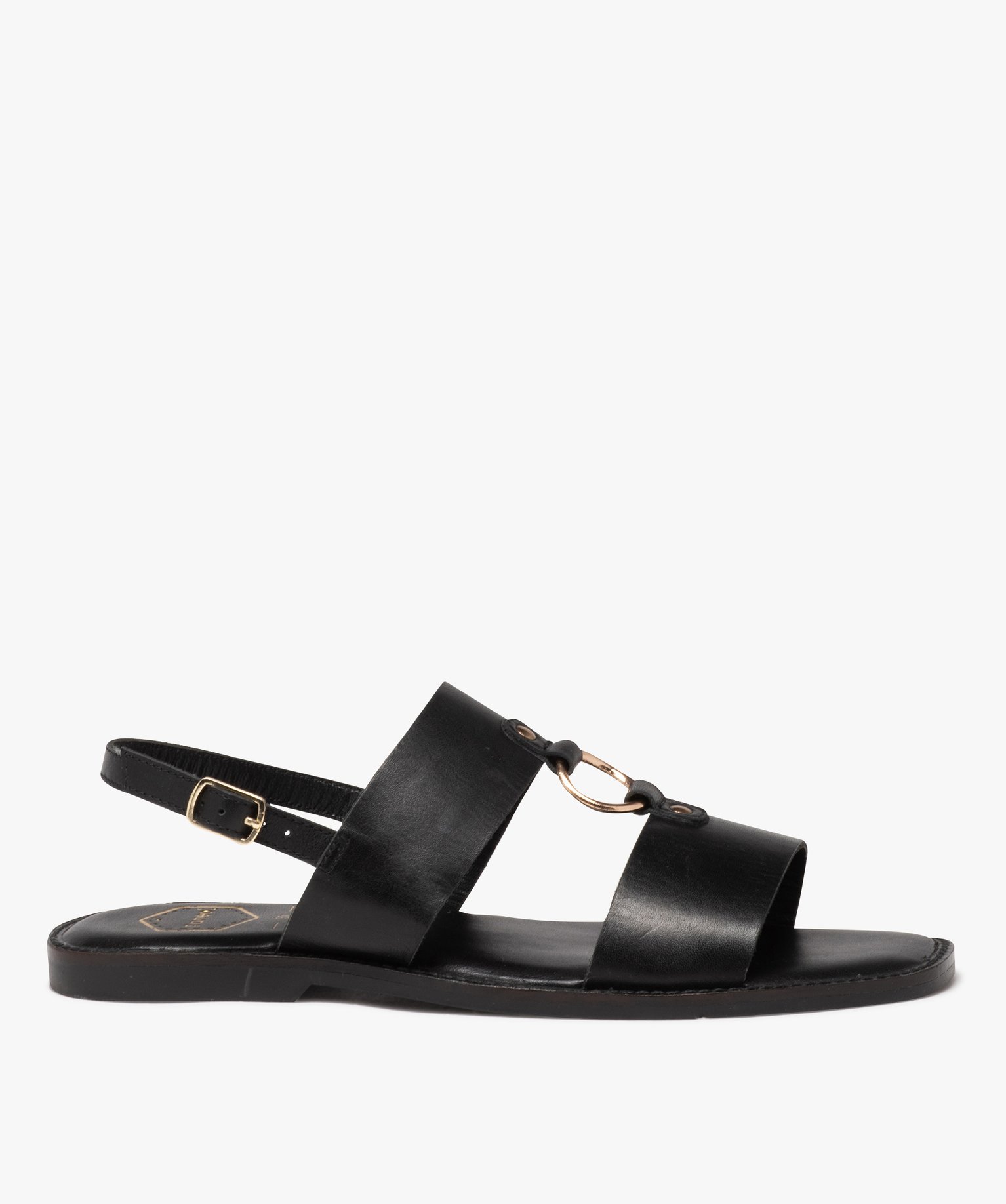 Sandales femme en cuir uni avec anneau fantaisie - 41 - noir - TANEO