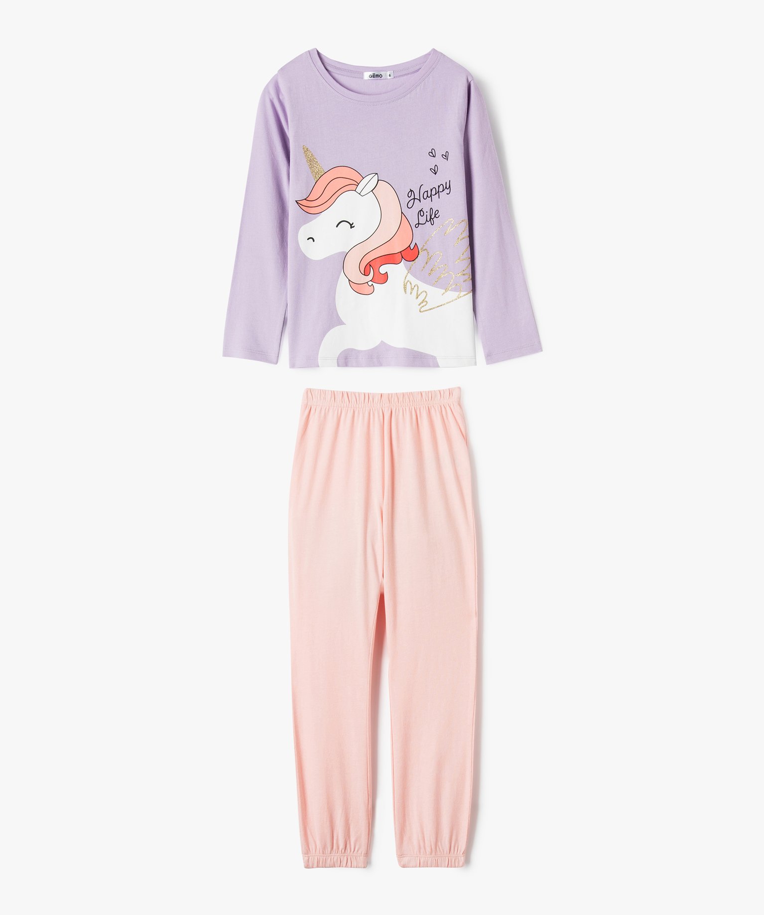 Pyjama 2 pièces à motif licorne et paillettes fille - 8 - violet clair - GEMO