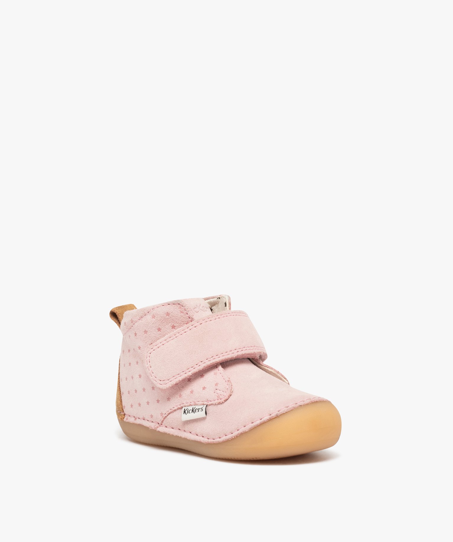 Chaussures premiers pas bébé fille bottillons en cuir suédé uni à scratch - Kickers X Bonton - 24 - rose - KICKERS