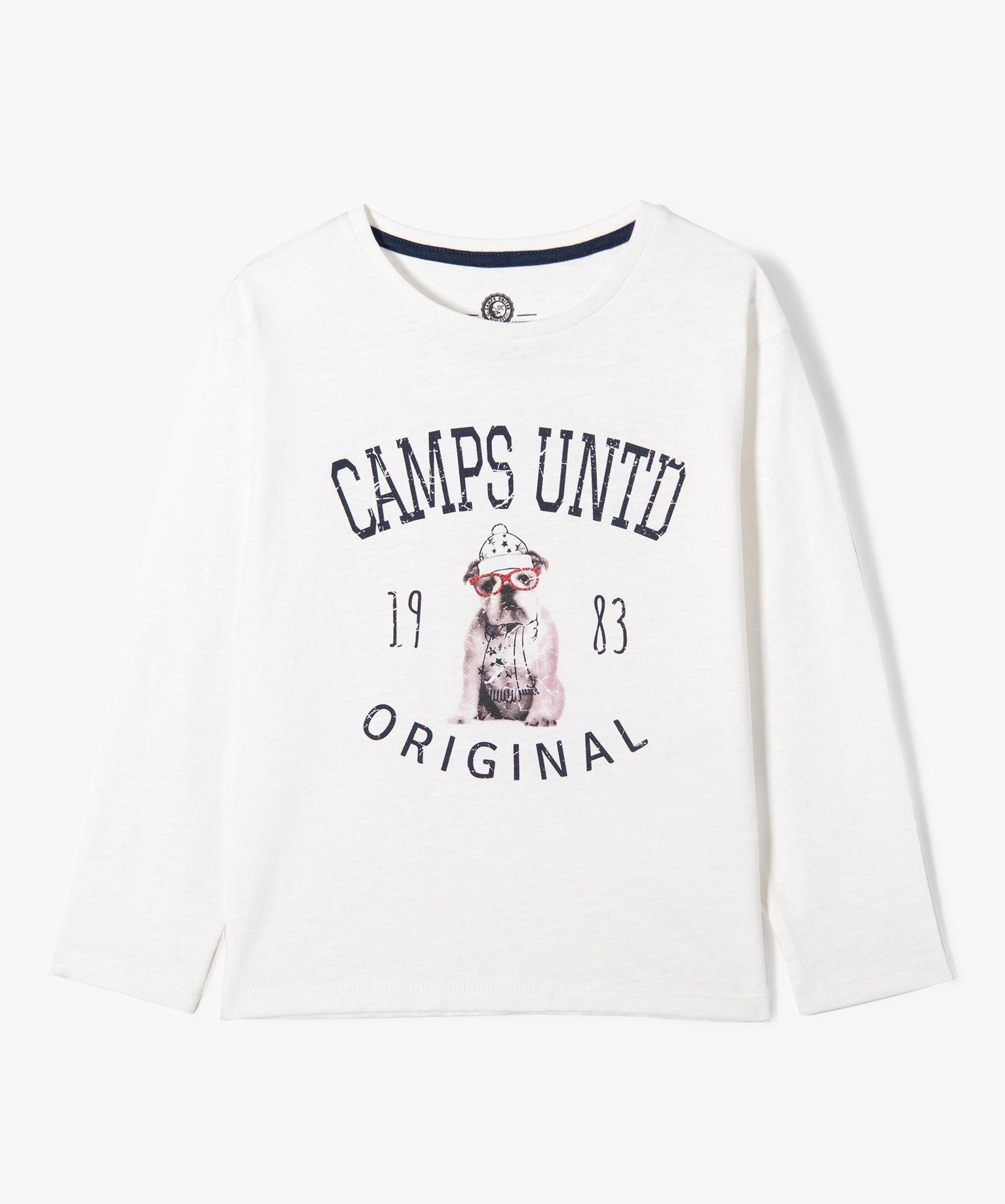 Tee-shirt fille à manches longues avec motif chien - Camps United - 8 - ecru - CAMPS UNITED DTR