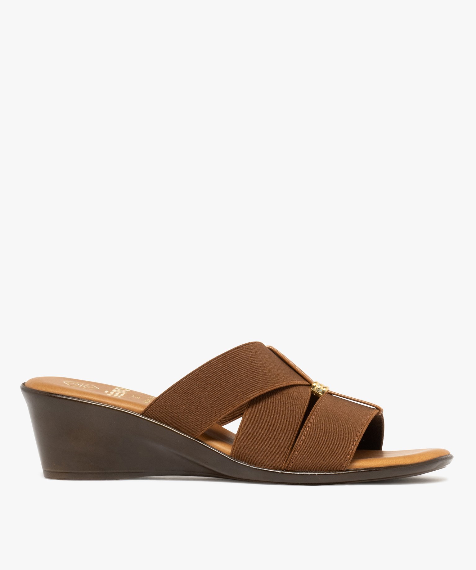 Mules femme à talon compensé et brides unies élastiques - 41 - marron - GEMO