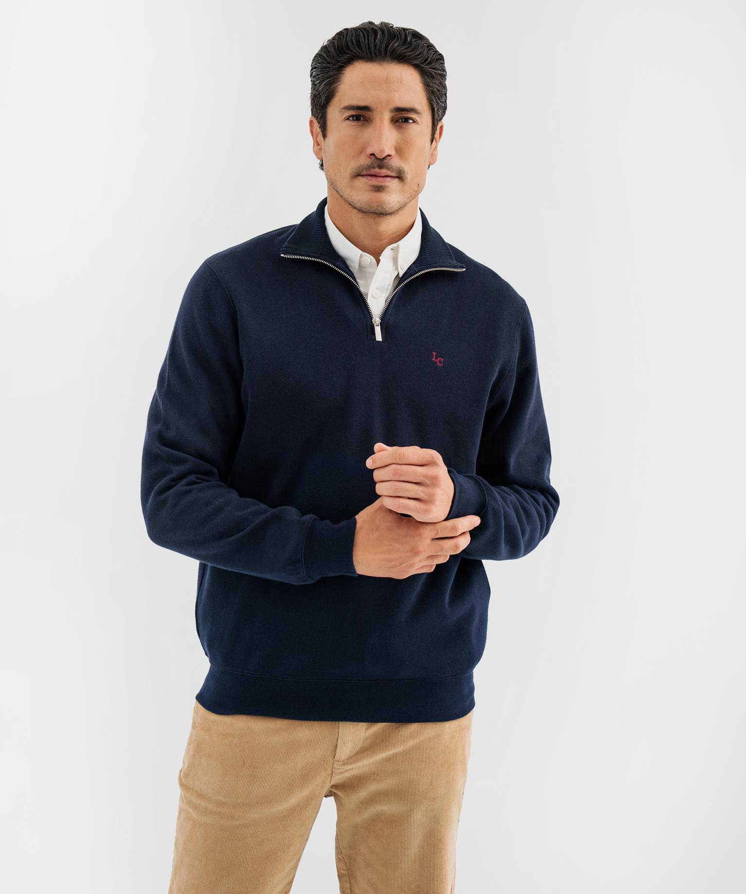 Sweat col camionneur homme - LuluCastagnette - 42-44/L - bleu fonce - LULUCASTAGNETTE