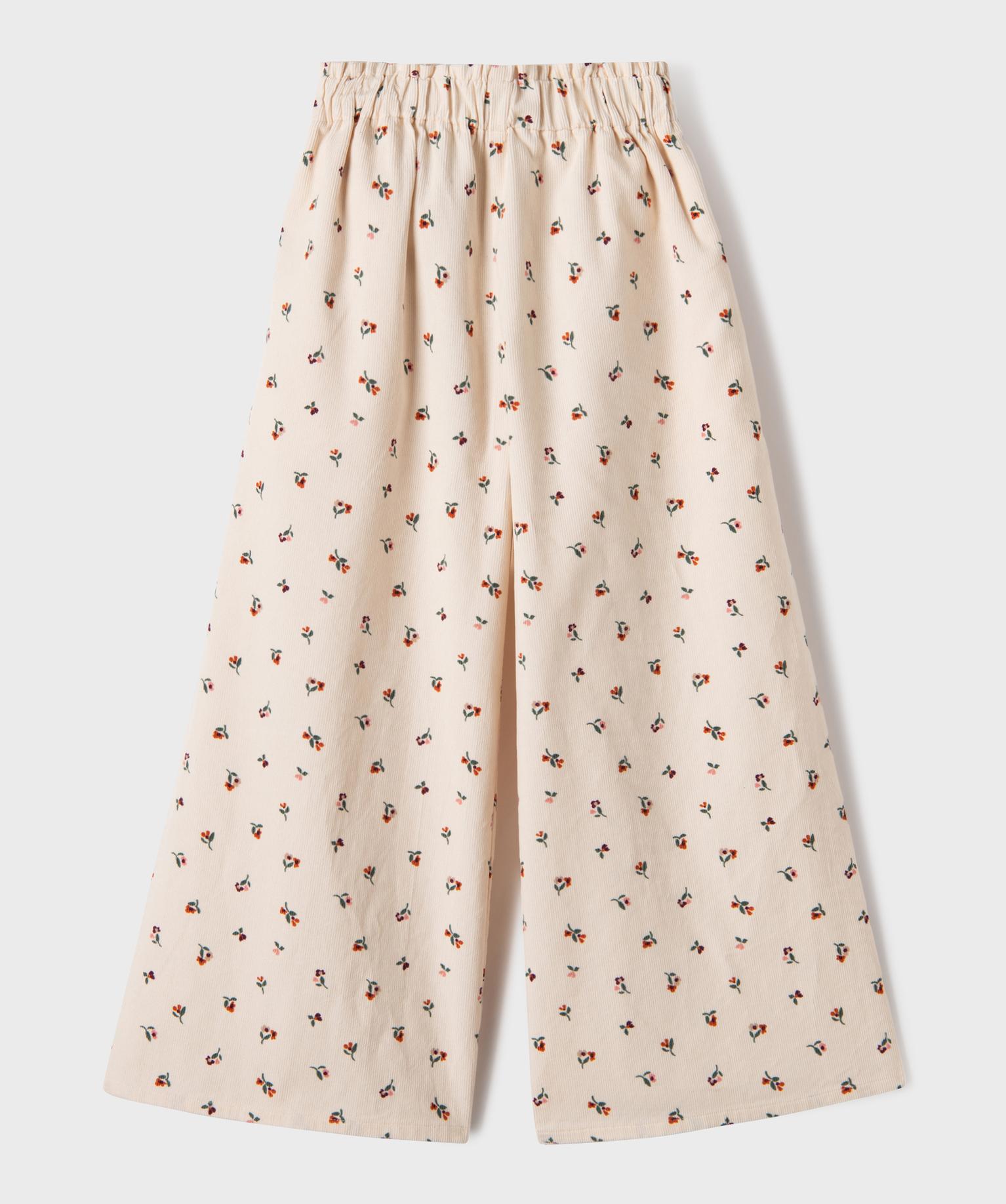 Pantalon wide leg en velours fleuri fille – LuluCastagnette - 5A - beige - LULUCASTAGNETTE
