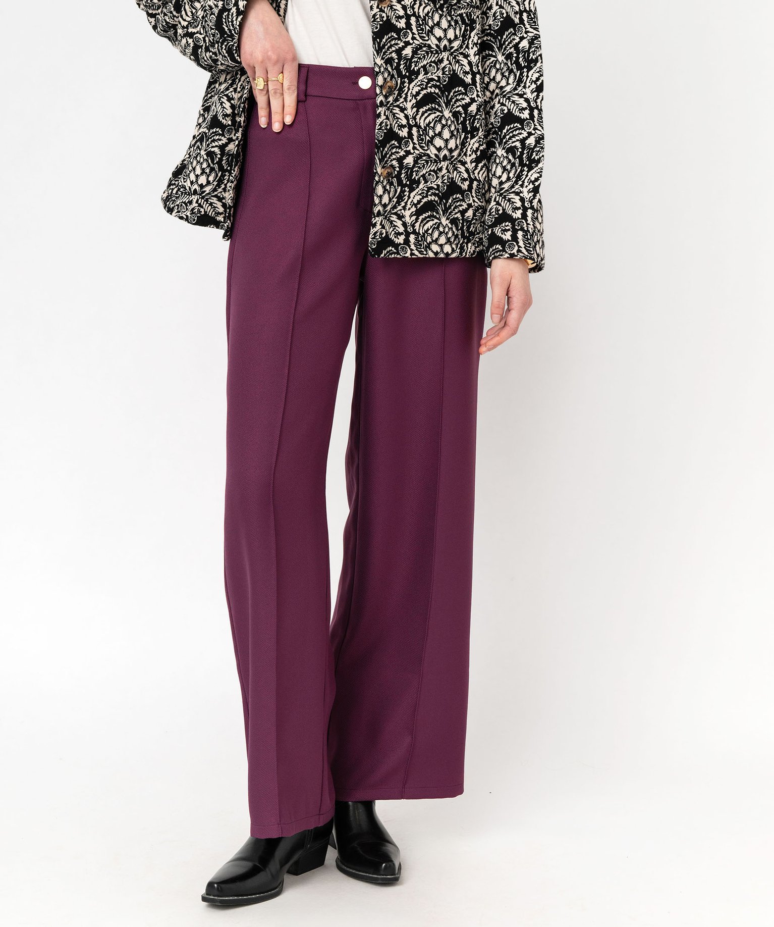 Pantalon large en maille texturée satinée femme - 42 - violet - GEMO