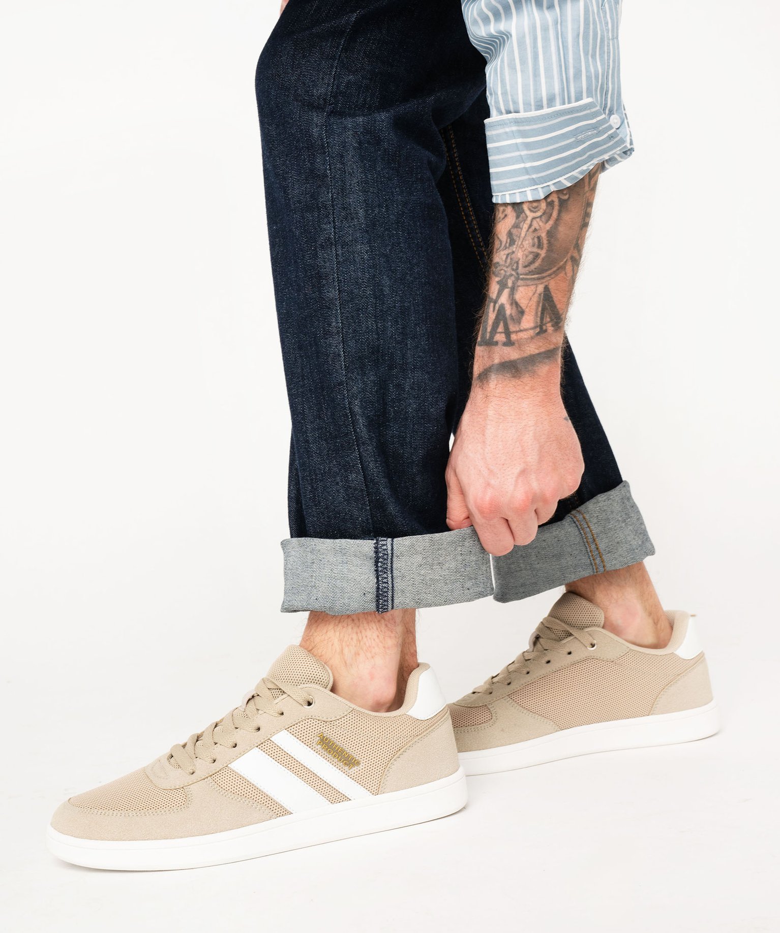 Baskets homme unies en mesh avec bandes latérales - 46 - beige - GEMO