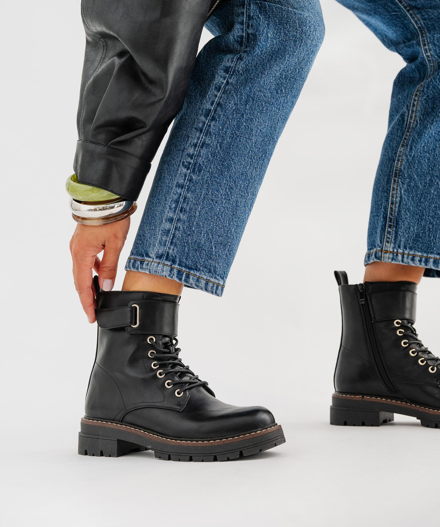 Boots montantes look rangers à épaisse semelle crantée femme - 40 - noir standard - 5 MILES