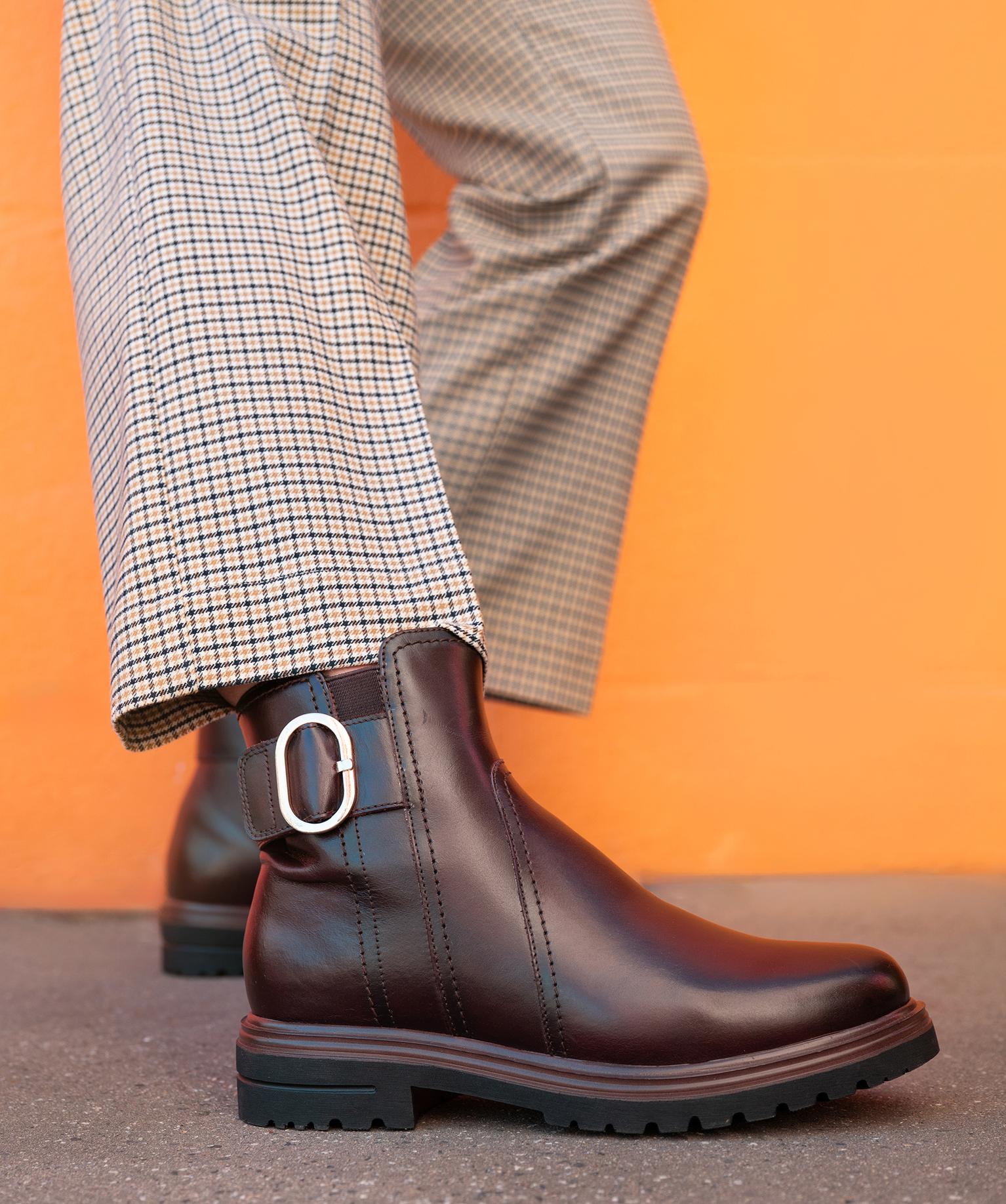 Boots plat dessus cuir avec semelle crantée femme - Tanéo - 41 - marron fonce - TANEO