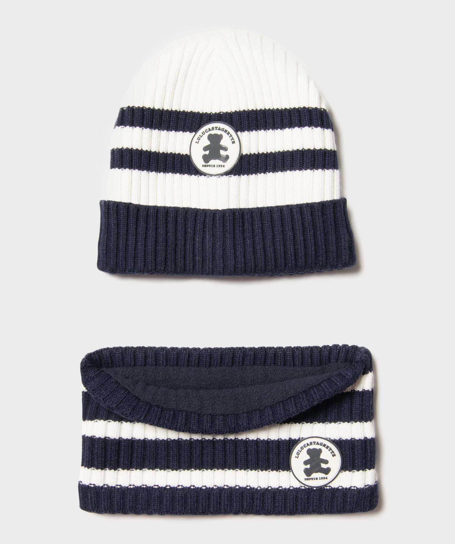 Ensemble bonnet et écharpe à rayures bébé garçon - LuluCastagnette - 28/30 - bleu marine - LULU CASTAGNETT