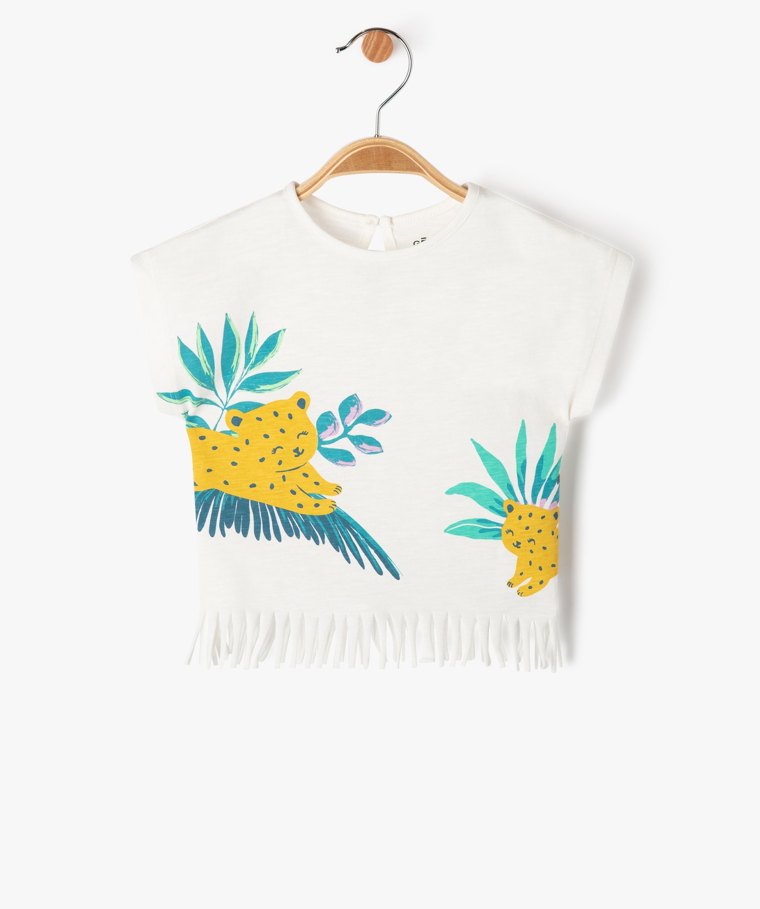 Tee-shirt à franges et manches courtes bébé fille - 6M - ecru - GEMO