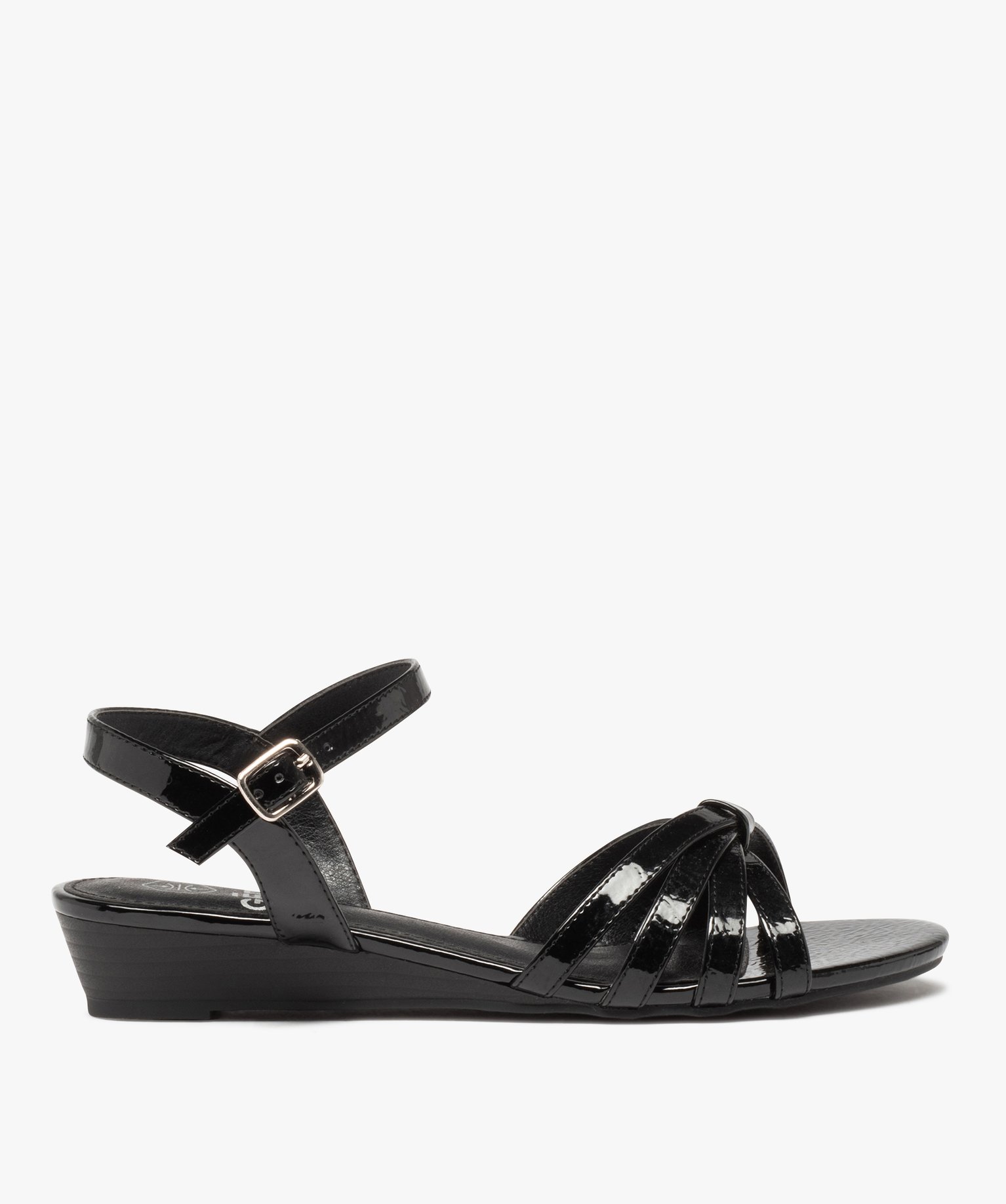 Sandales femme à petit talon et fines brides vernies - 41 - noir - GEMO