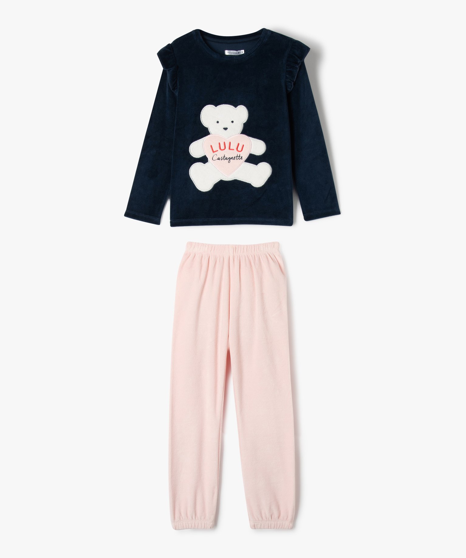 Pyjama en velours avec motif ourson fille - LuluCastagnette - LULUCASTAGNETTE