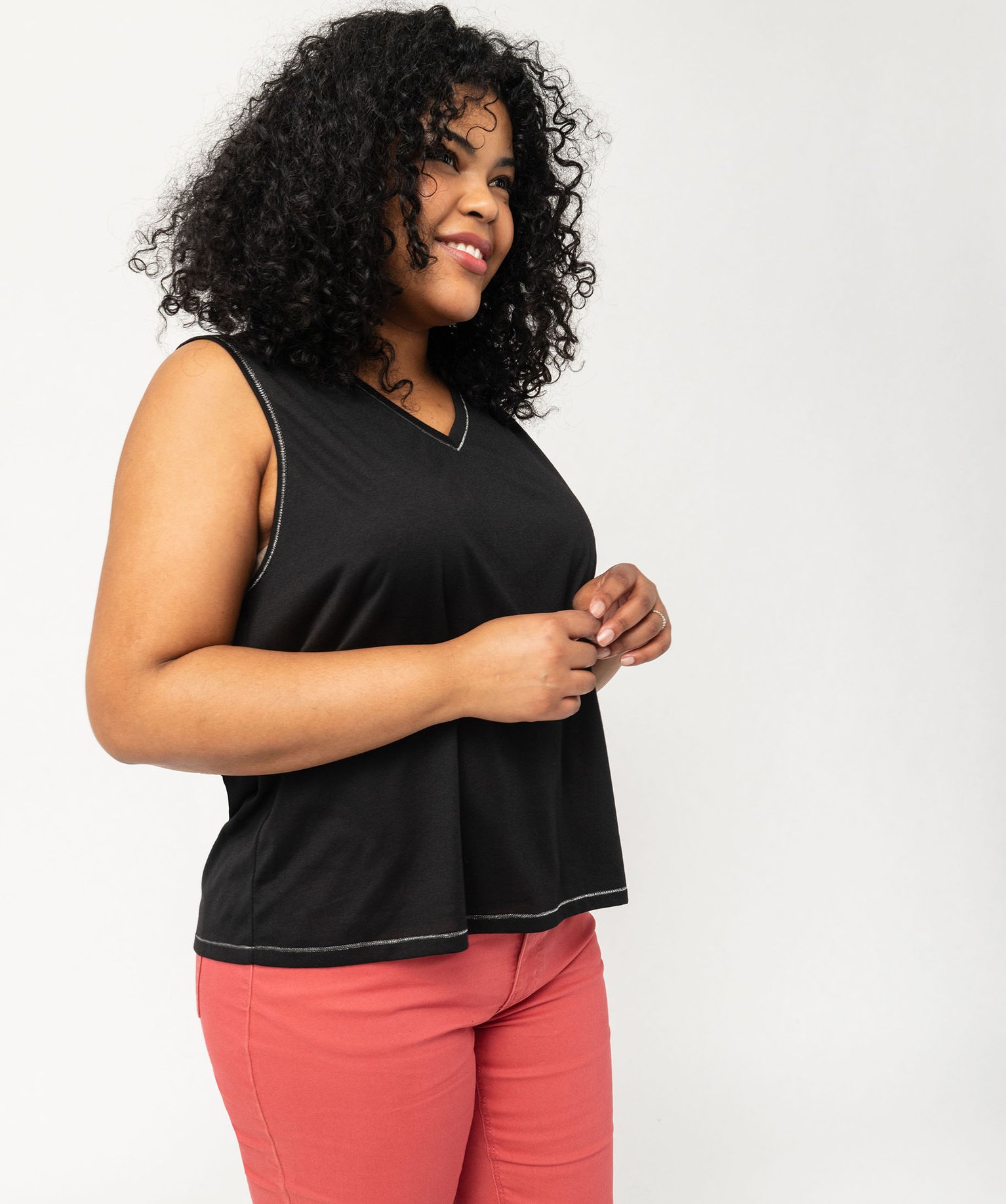 Débardeur fluide col V à détail brillant femme grande taille - 50/52 - noir - GEMO