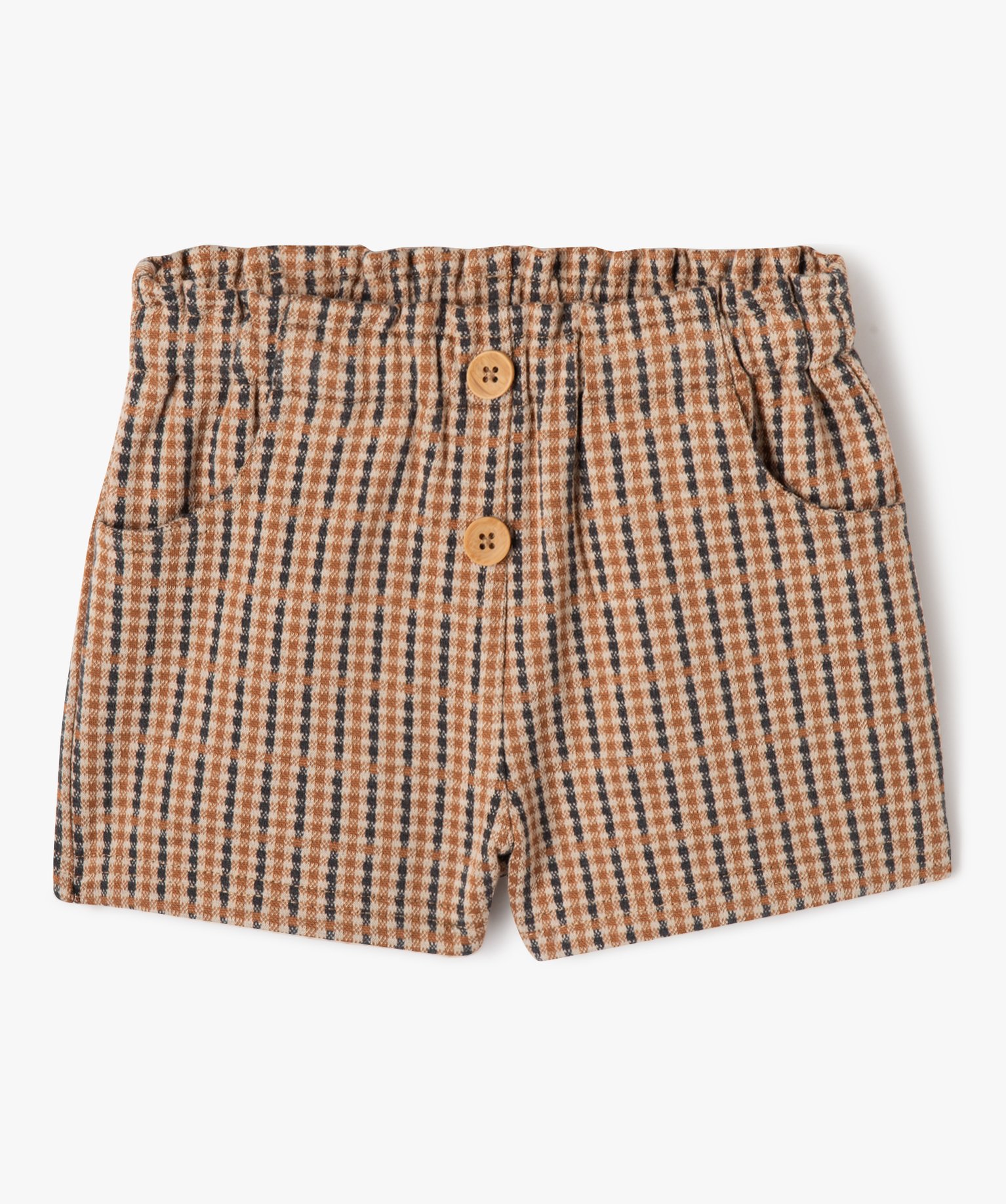 Short ample à carreaux en maille extensible bébé fille - 6M - marron - GEMO