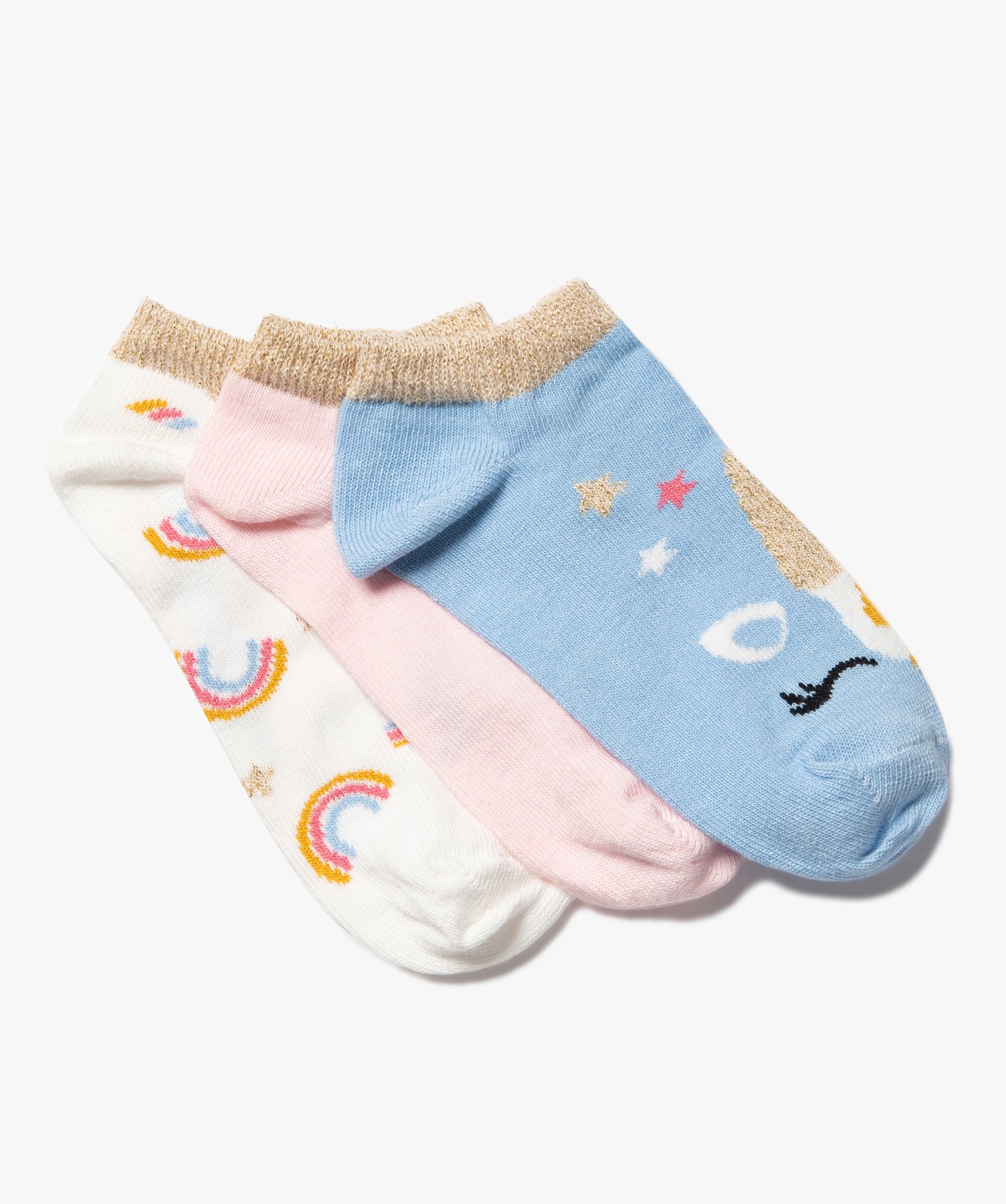 Chaussettes ultra-courtes à motifs pailletés fille (lot de 3) - 24/26 - bleu standard - GEMO