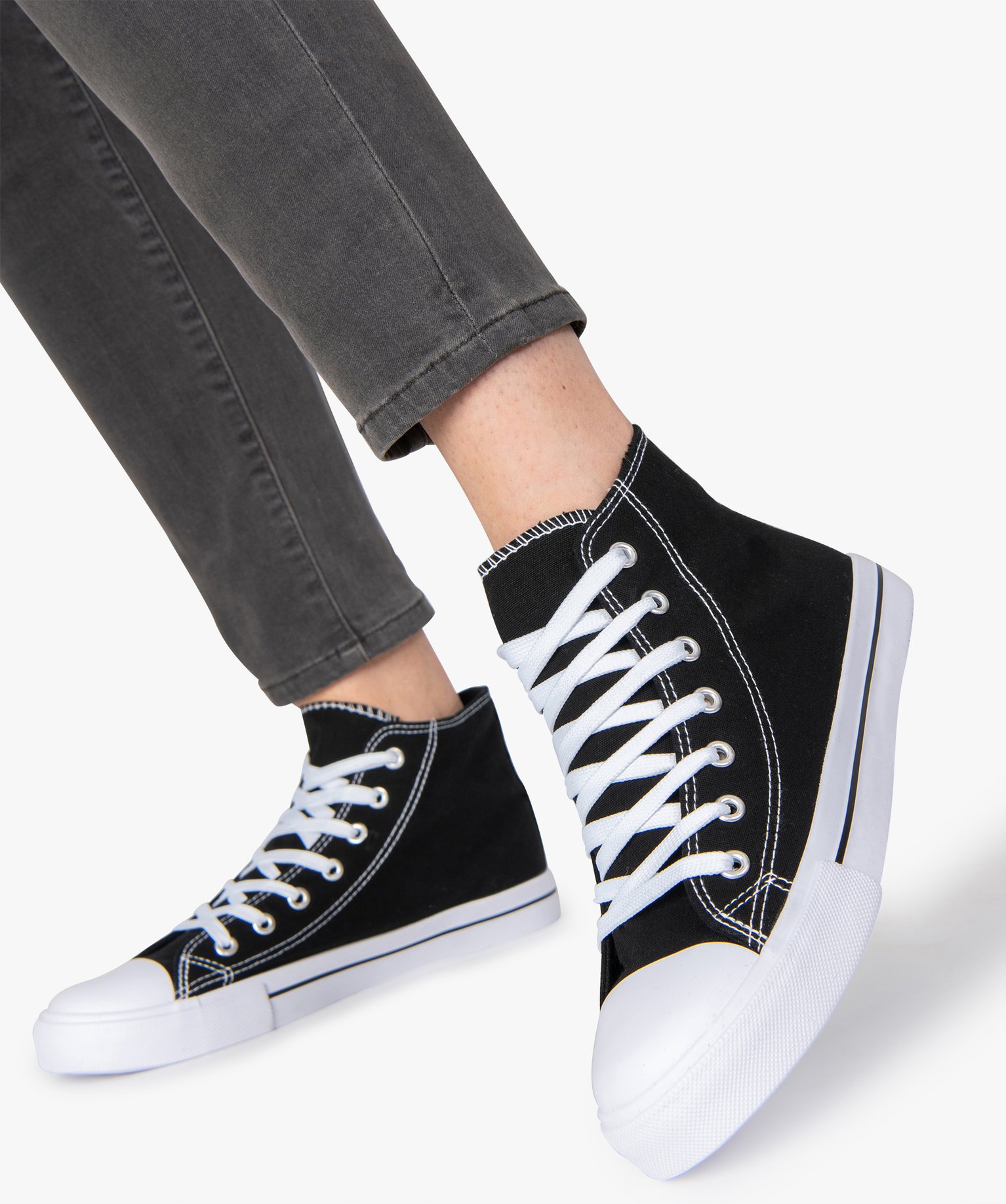 Baskets femme montantes en toile à bout renforcé - 40 - noir standard - GEMO
