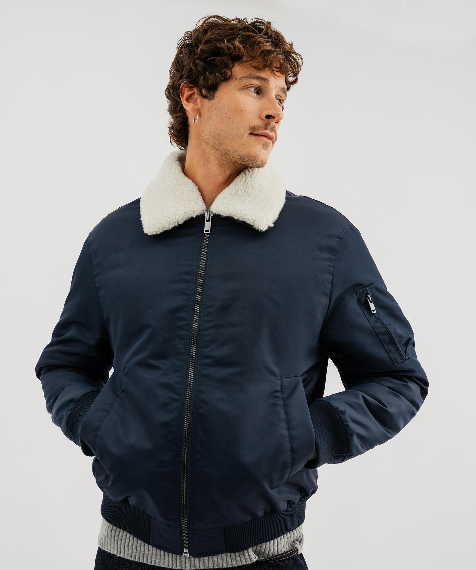 Blouson aviateur en matière déperlante avec col sherpa amovible homme - GEMO