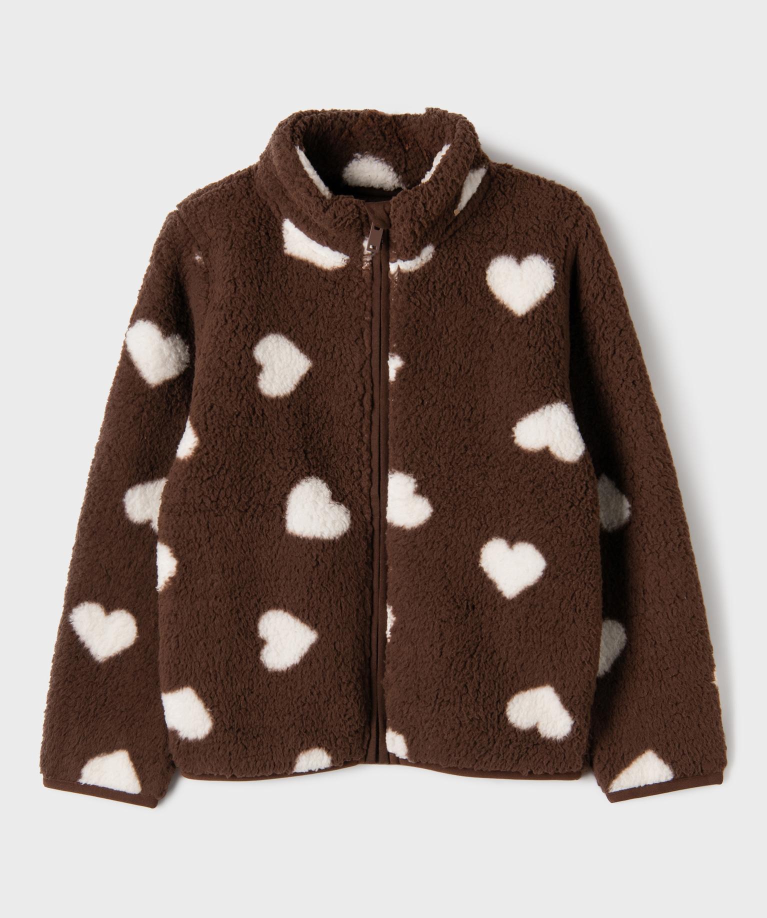 Sweat zippé en sherpa imprimé à col montant fille - 4A - marron - GEMO