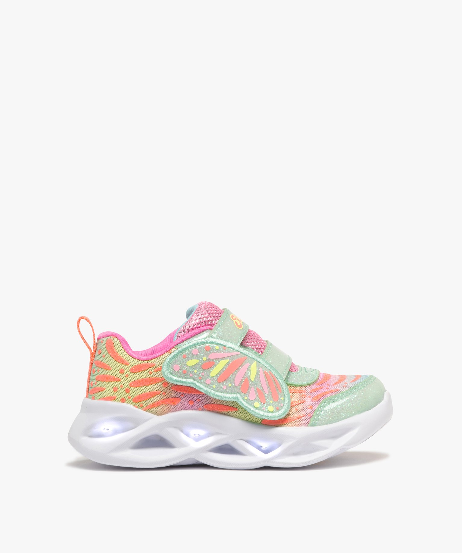 Baskets fille pailletées à semelle lumineuse et à scratch papillon - Skechers - 21 - rose - SKECHERS