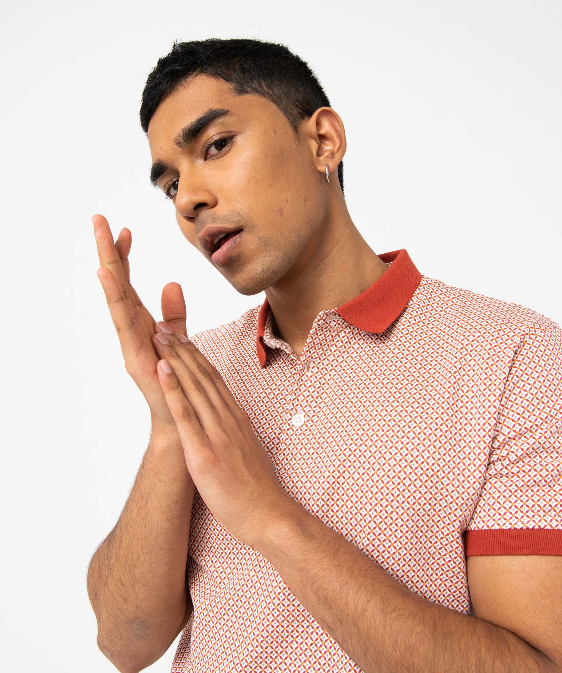 Polo homme à manches courtes et petits motifs - S - blanc - GEMO