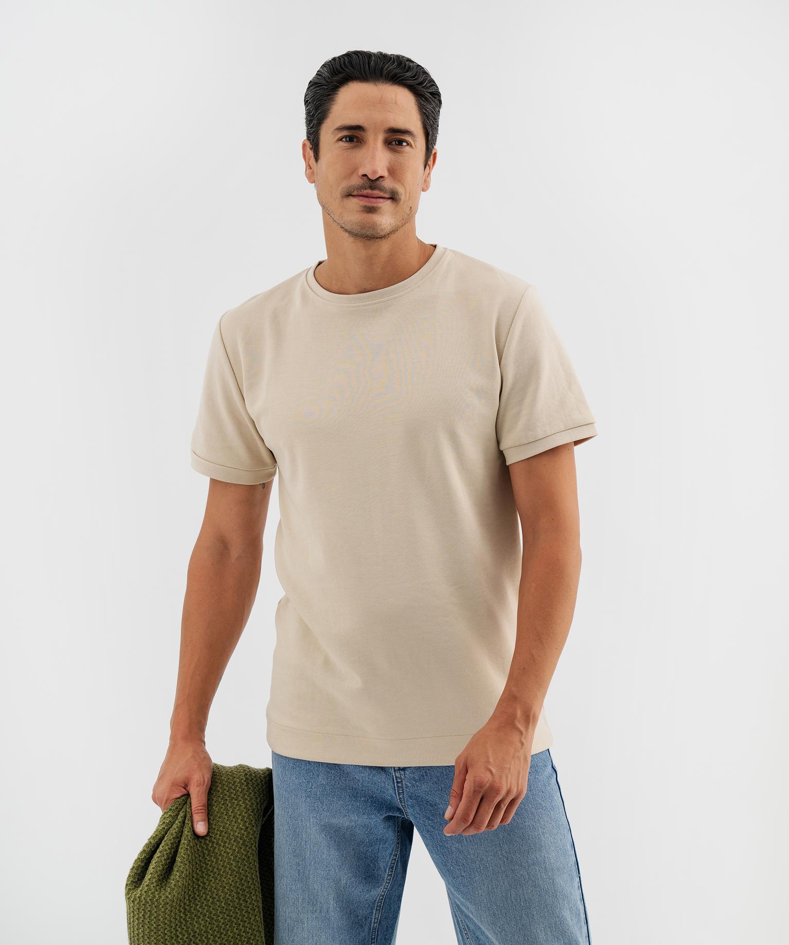 T-shirt uni col rond homme - NINES - 38-40/M - beige fonce - NINES