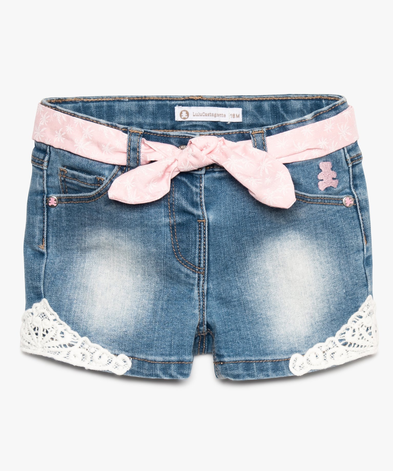 Short bebe fille en jean avec dentelle Lulu Castagnette