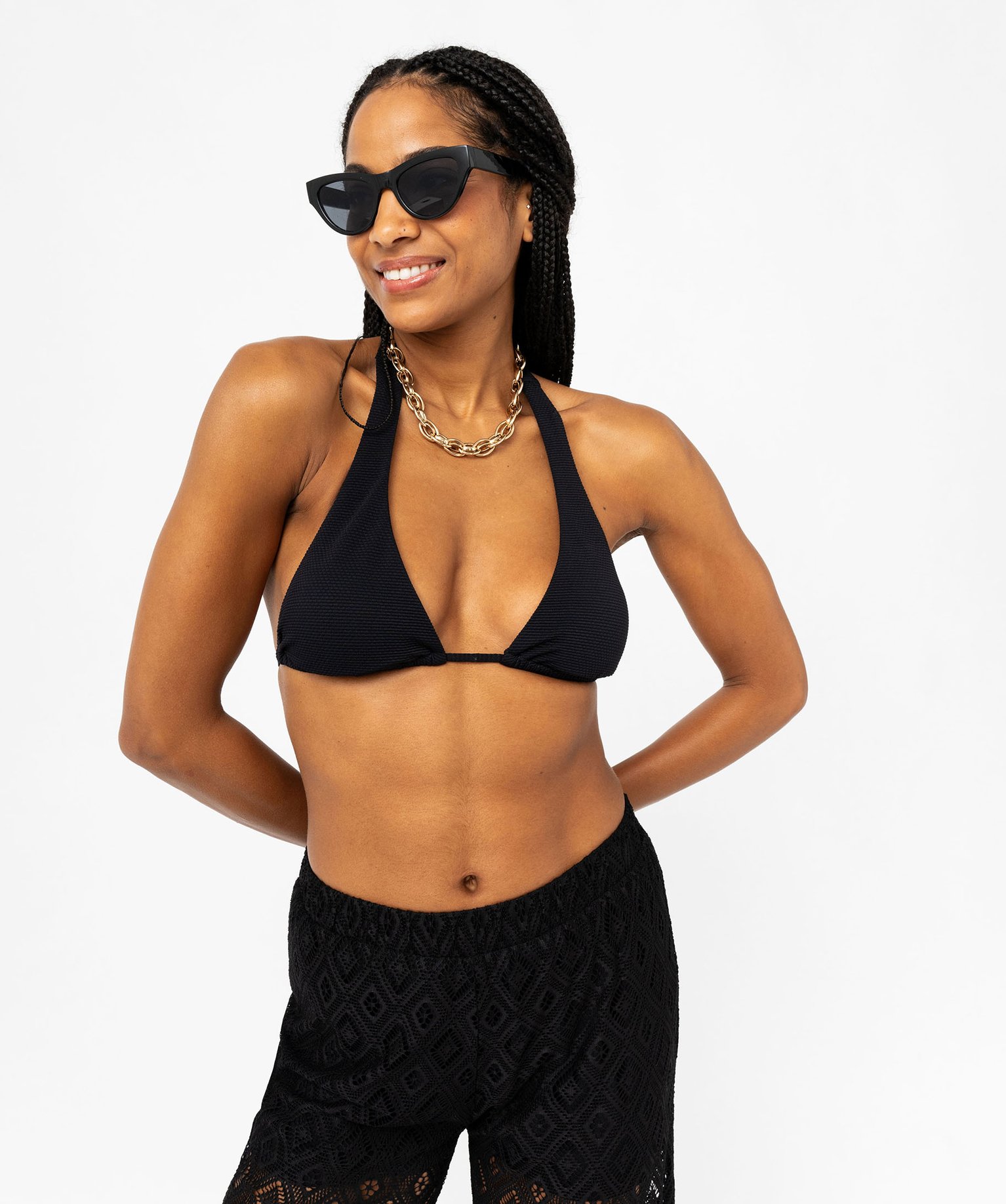 Haut de maillot de bain triangle en maille gaufrée femme - 38 - noir - GEMO