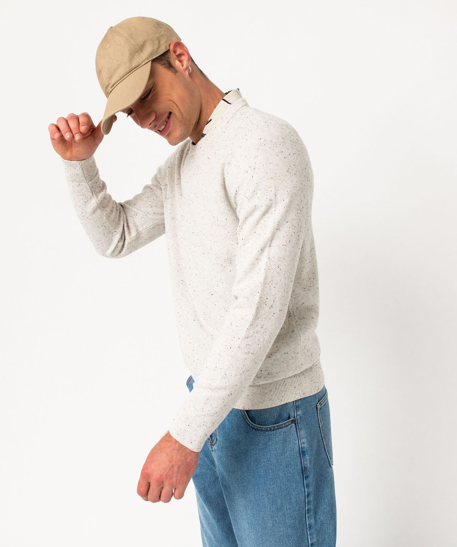 Pull en maille fine mouchetée homme - XXL - ecru - GEMO