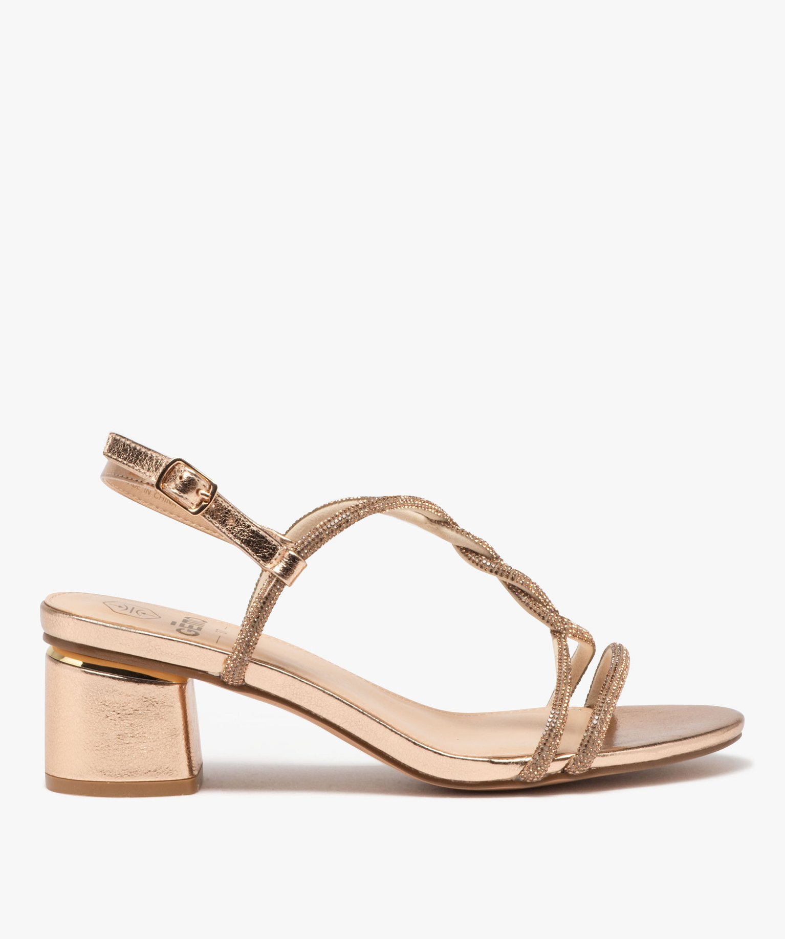 Sandales femme à talon carré avec brides strass tubulaires - 37 - rose - GEMO