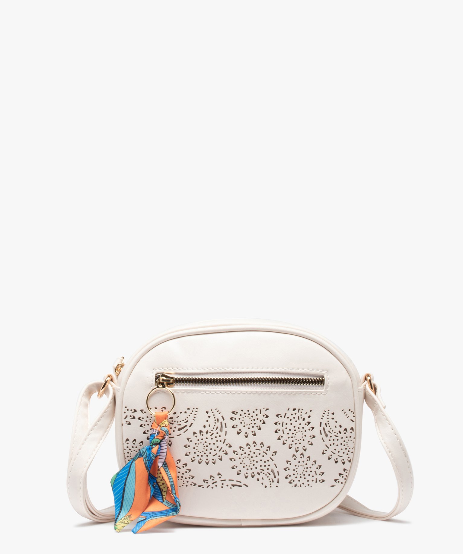 Sac femme petit format avec motif ajouré et breloque en tissu - TU - blanc standard - GEMO