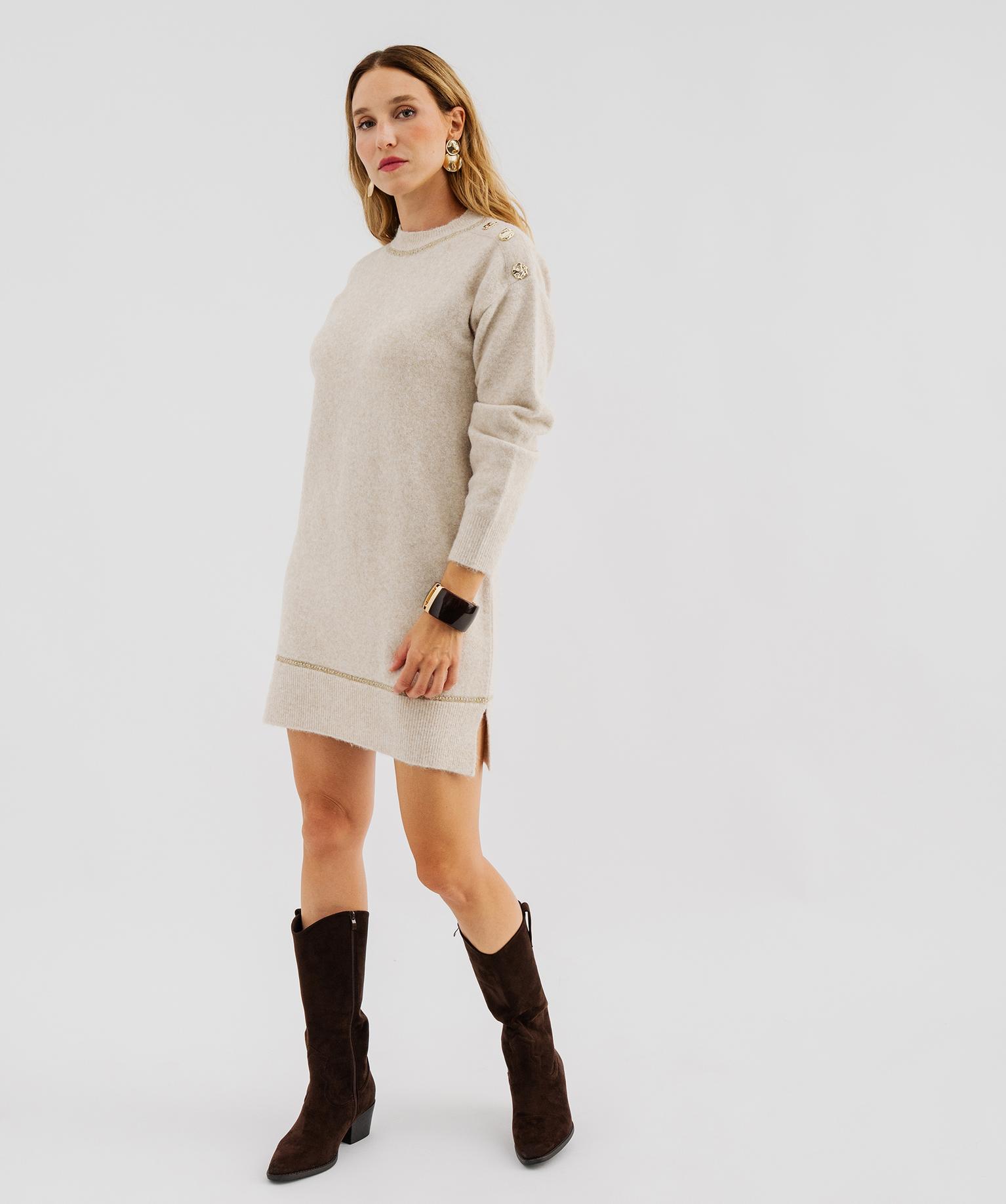 Robe pull en maille femme - 36/S - beige chine - GEMO