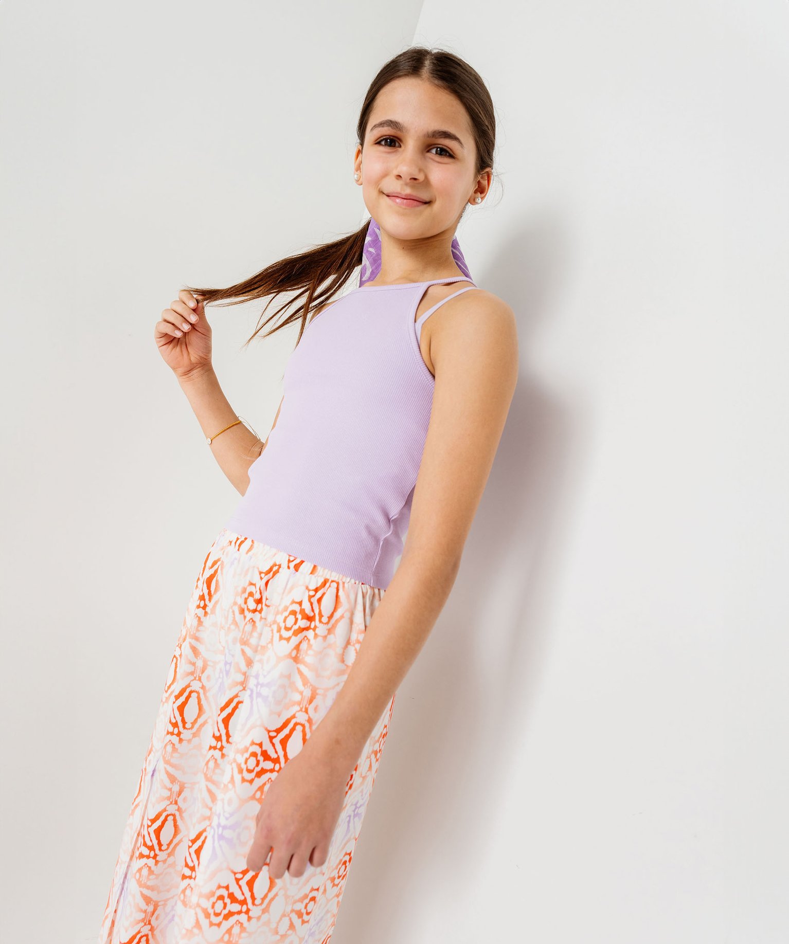 Débardeur en maille côtelée à fines bretelles fille - 12 - violet - GEMO