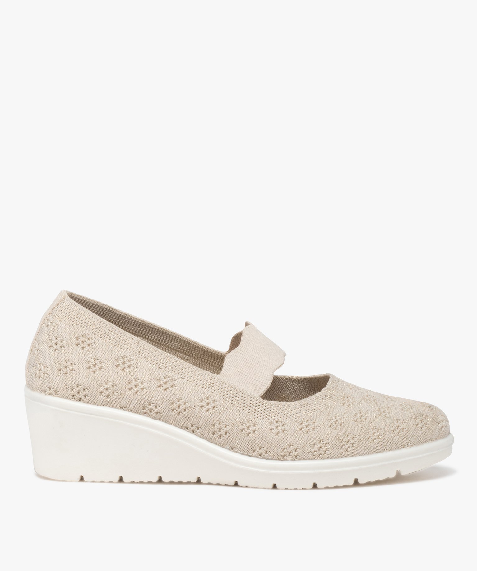 Escarpins femme confort en mesh uni ajouré et à semelle compensée - 38 - beige - GEMO